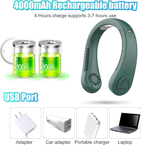 Miniatura 6 de Ventilador de cuello con chip de refrigeración USB Poratble con pantalla LED de enfriamiento de 45 -55 3 velocidades de viento