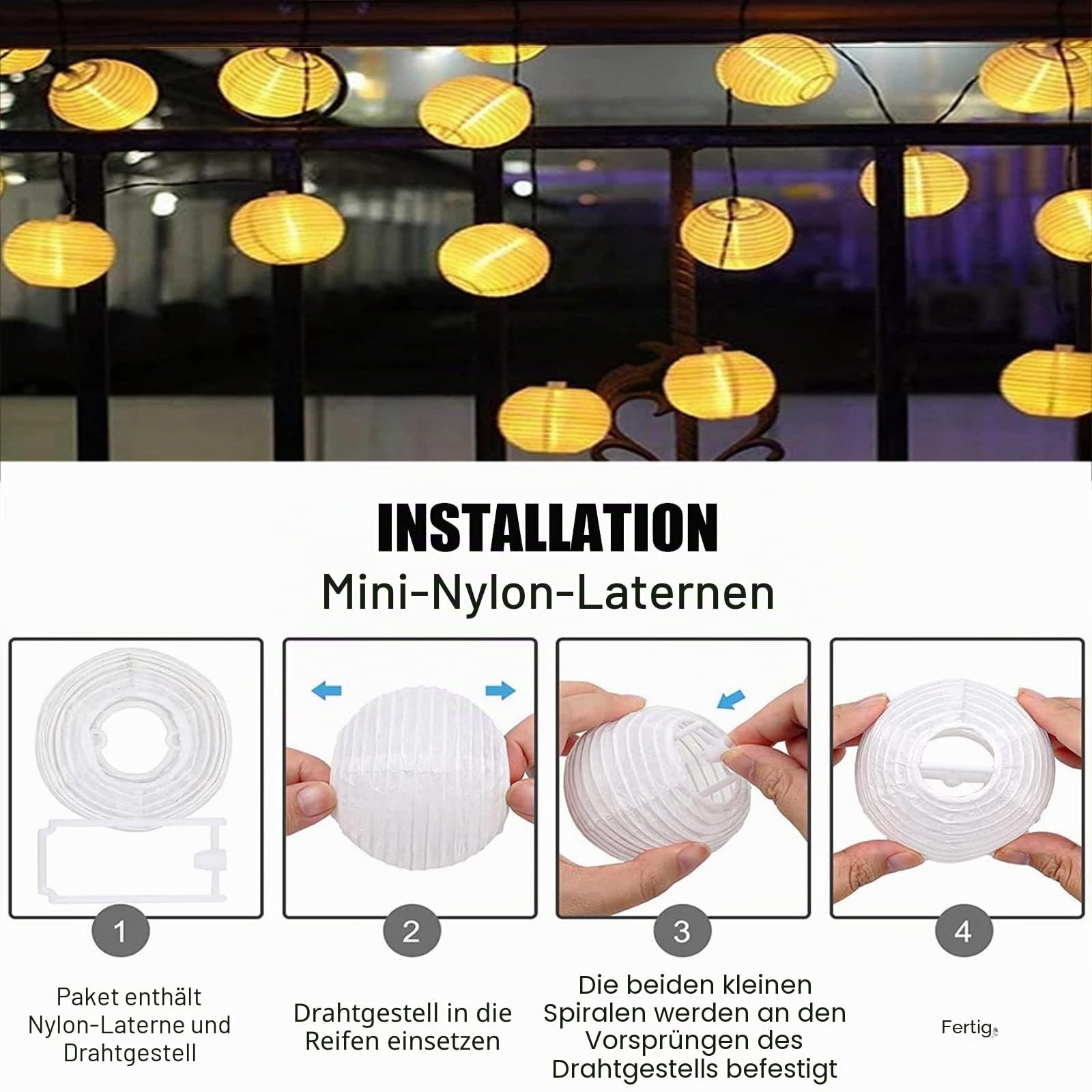 Bowfar Solar Lichterkette Lampions Außen, 10M 50 LED Laternen 1200mAh Solar Lichterkette Aussen mit Upgrade Solarpanel, 8 Modi Lampions Außen Wetterfest für Garten Balkon Terrasse Hochzeit, Warmweiß