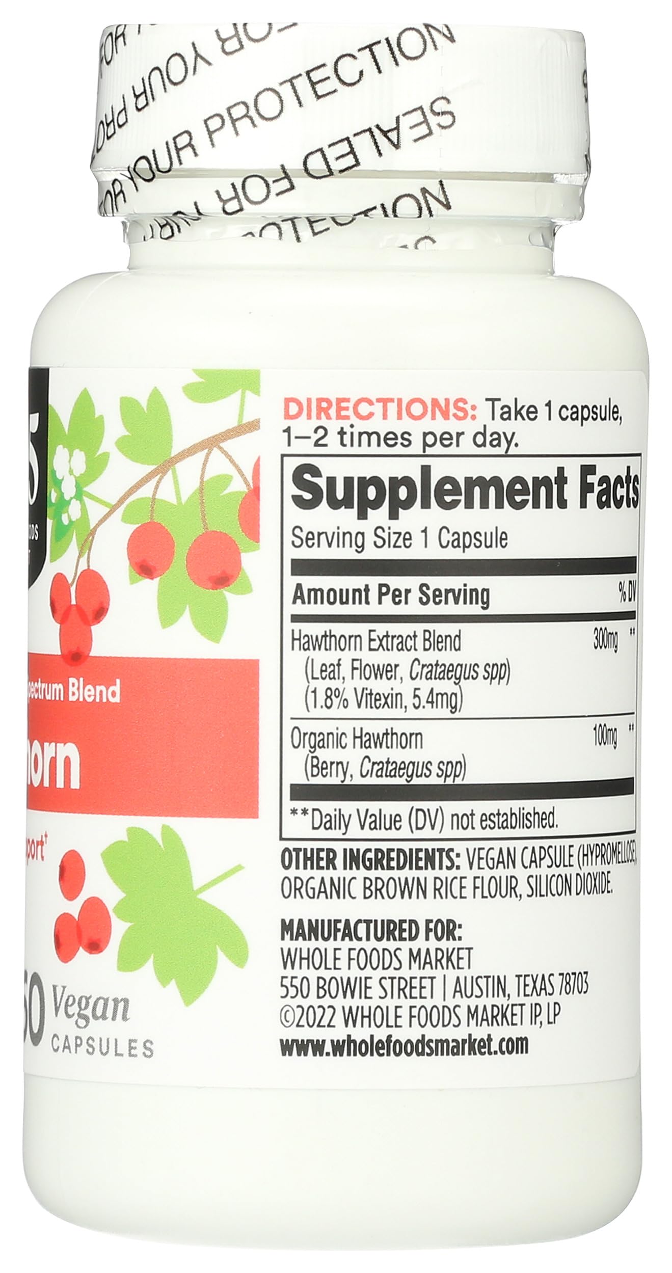 365 by Whole Foods Market, Hawthorn Standardized + Full Spectrum Blend, Heart Support, Vegan Capsules, 60 Count — Amazon image 4