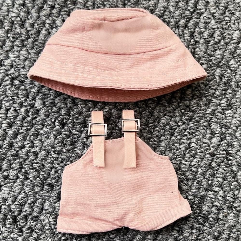 17cm Doll Clothes,Clothes for Dolls Outfit,Accessories for 17cm Dolls Clothes,Cute Clothes for Dress up Unique Style,1 Hats 1 Overalls Jeans Girl for Best Gifts No Doll Included (PINK) - Image 3