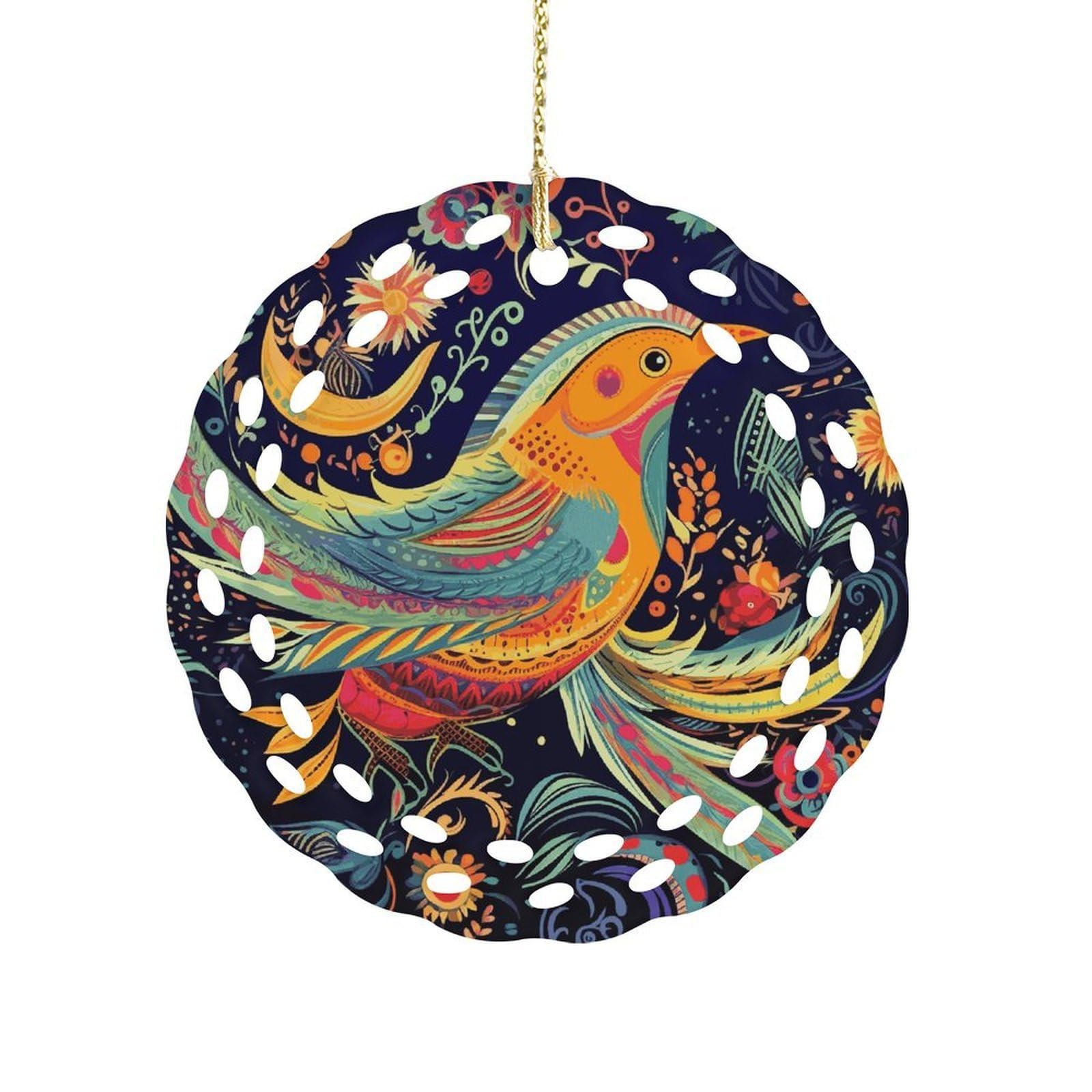 Fodpand Women's Style Ethnic Birds Ceramic Ornament For Home Decor 3.2" Round Tree Decoration Christmas Ornaments For Men Double-Sided Design