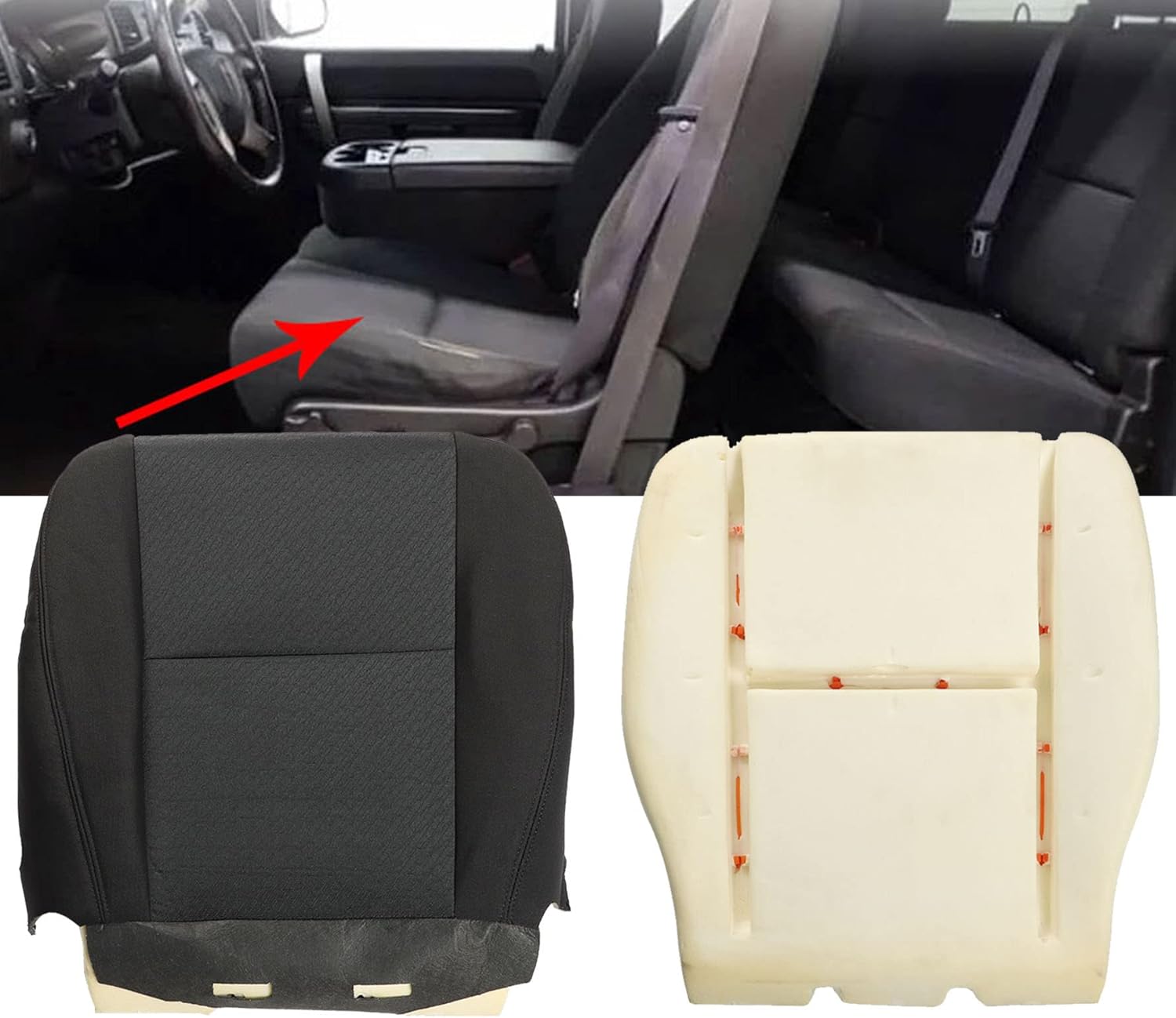 munirater LH Driver Side Bottom Cloth Seat Cover (Black) and Foam Cushion Pad Replacement for 2007-2014 Silverado 1500 2500HD 3500HD
