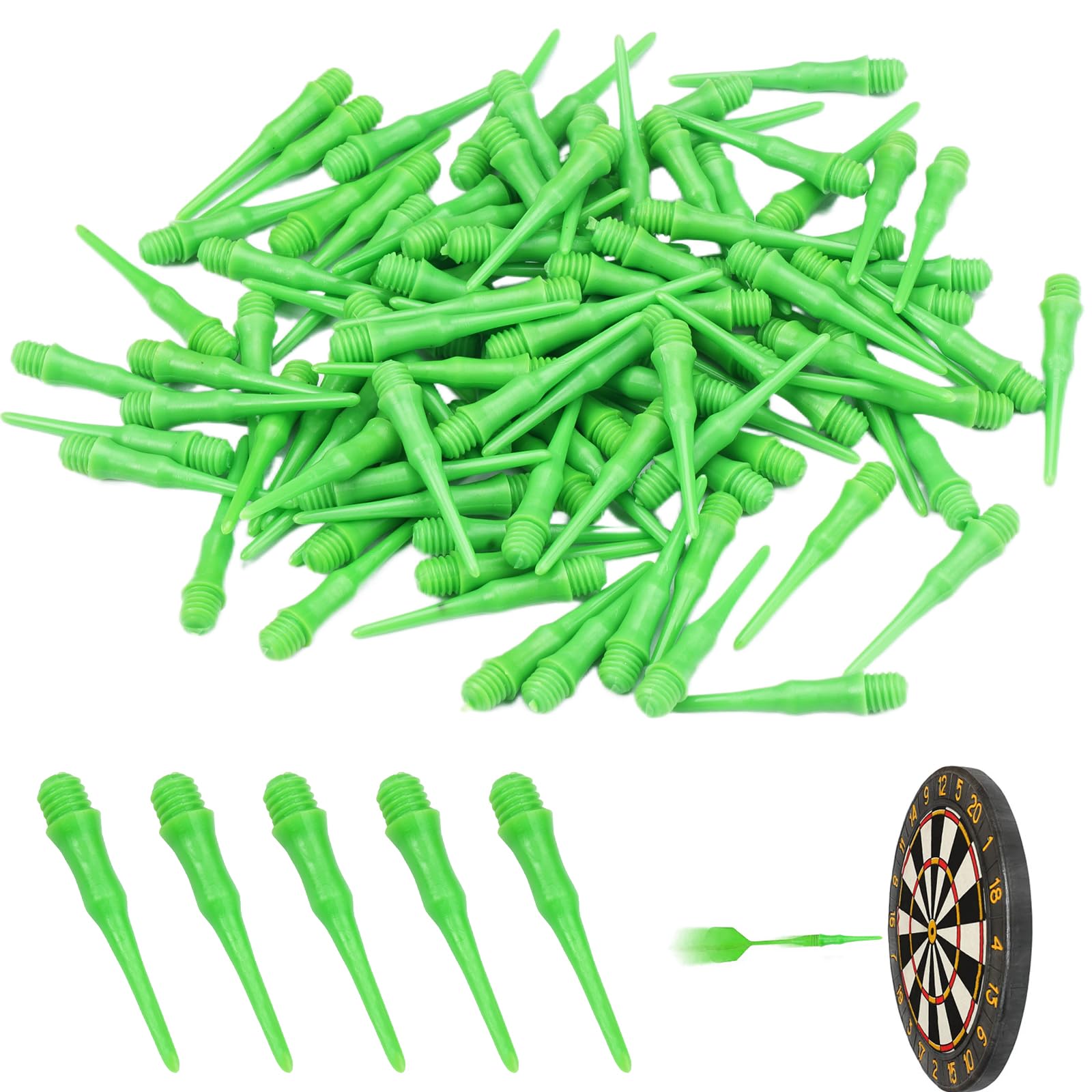 100 Pièces Embout Flechette Pointe Plastique 2ba,Remplacer Flechette Pointe Plastique,Pointes de Fléchettes en Plastique Souple de Qualité Supérieure,Idéales pour Débutants Amateurs Fléchettes(Vert)