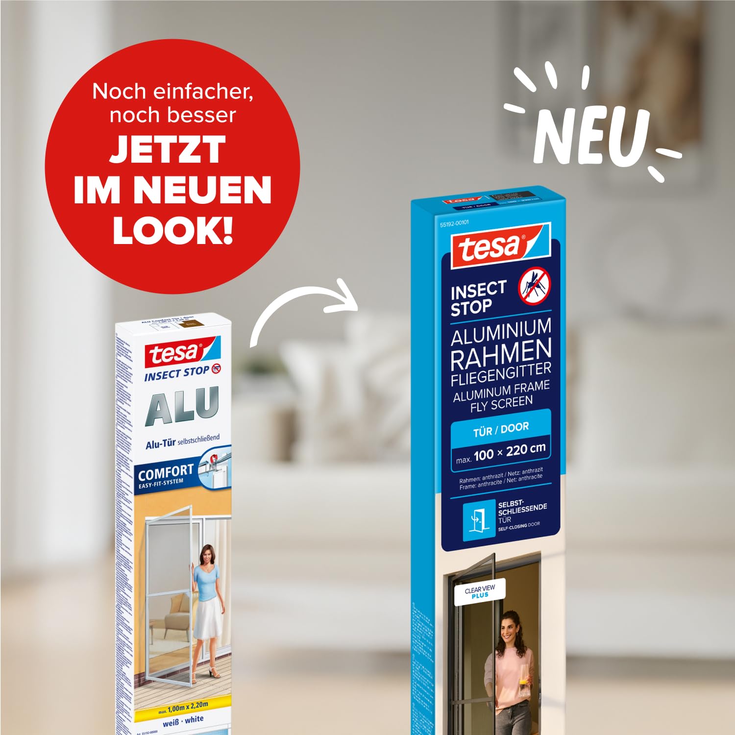tesa INSECT STOP Aluminium-Rahmen Fliegengitter Tür 100 x 220 cm Anthrazit – Ansicht 2