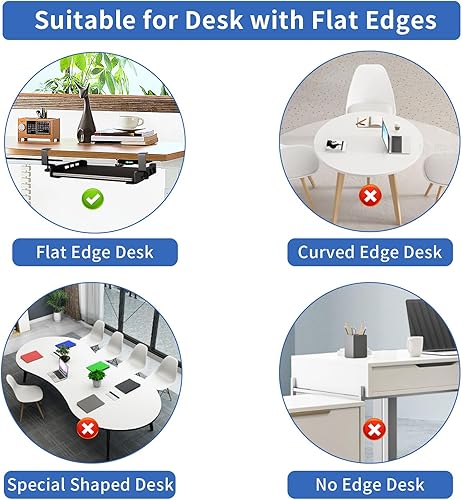 Miniatura 4 de LUKETURE Soporte para computadora portátil debajo del escritorio, sin taladro, soporte de acero para portátil con almohadillas antiarañazos, bandeja