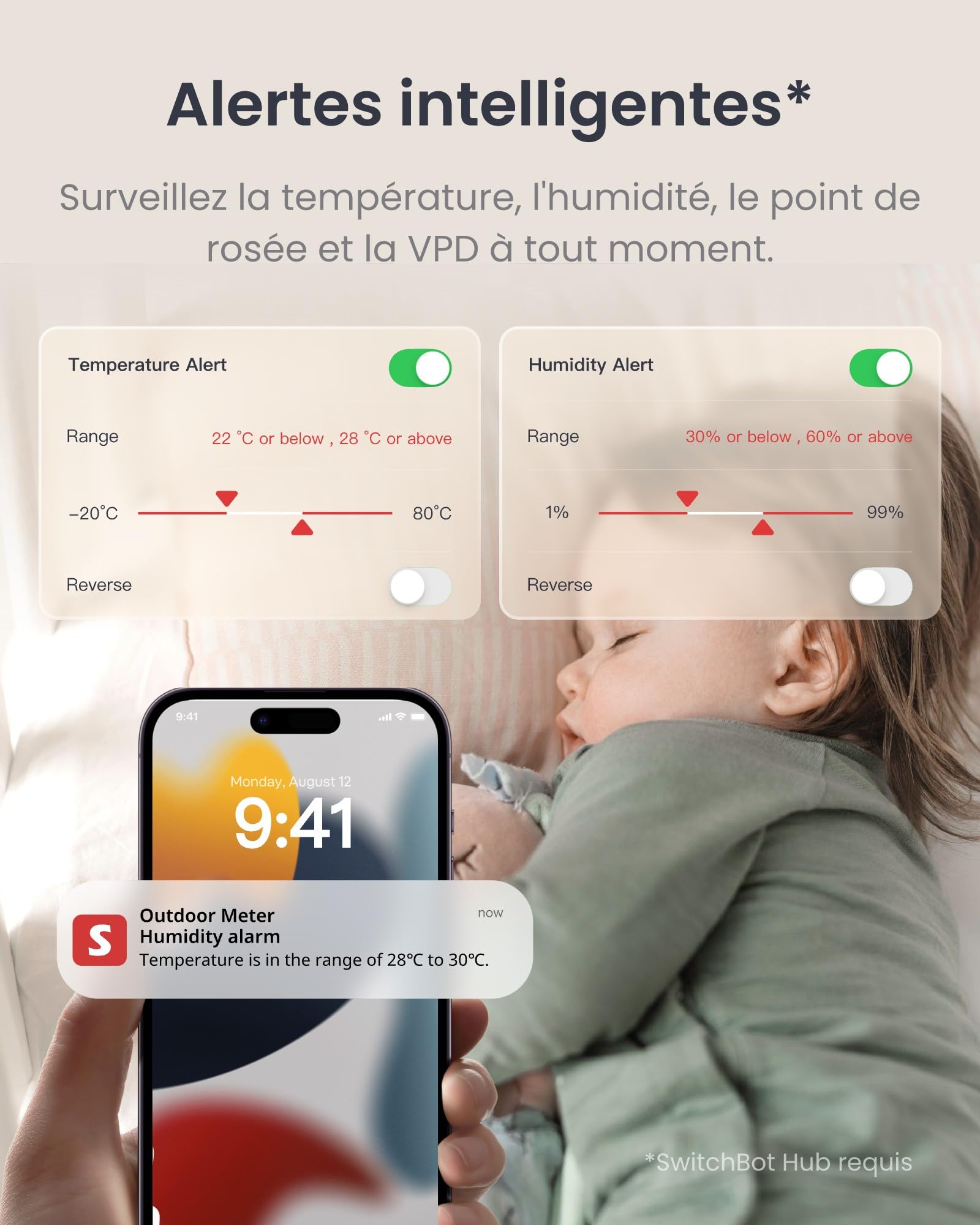 SwitchBot Lot 2 thermomètres hygromètre IP65 Bluetooth Capteur humidité intérieur extérieur