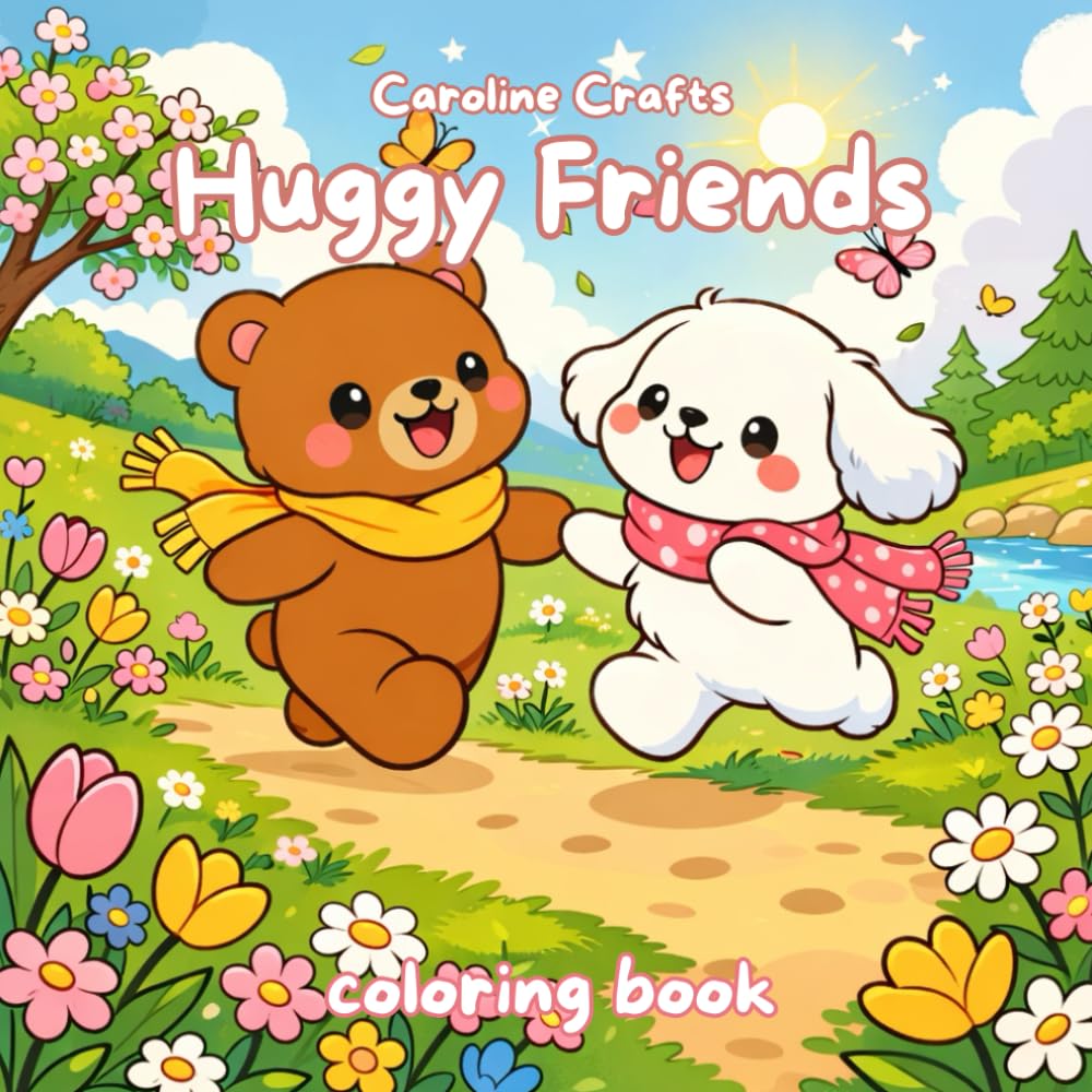 Huggy Friends: Cute Animal Coloring Book for Kids and Adults | Adorable Bear & Puppy Coloring Pages for Relaxation | Easy & Cozy Stress Relief Coloring Book for All Ages