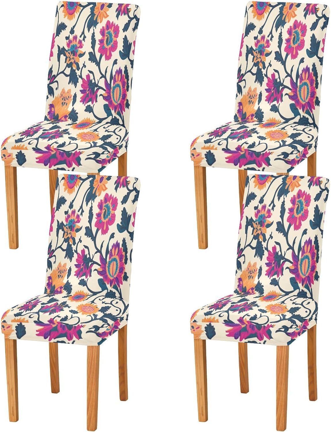 ALAZA Chair Covers for Dining Room, Colorful Indian Tribal Floral Stretch Chair Cover Sets Chair Protector Removable Washable for Ktichen Restaurant Hotel