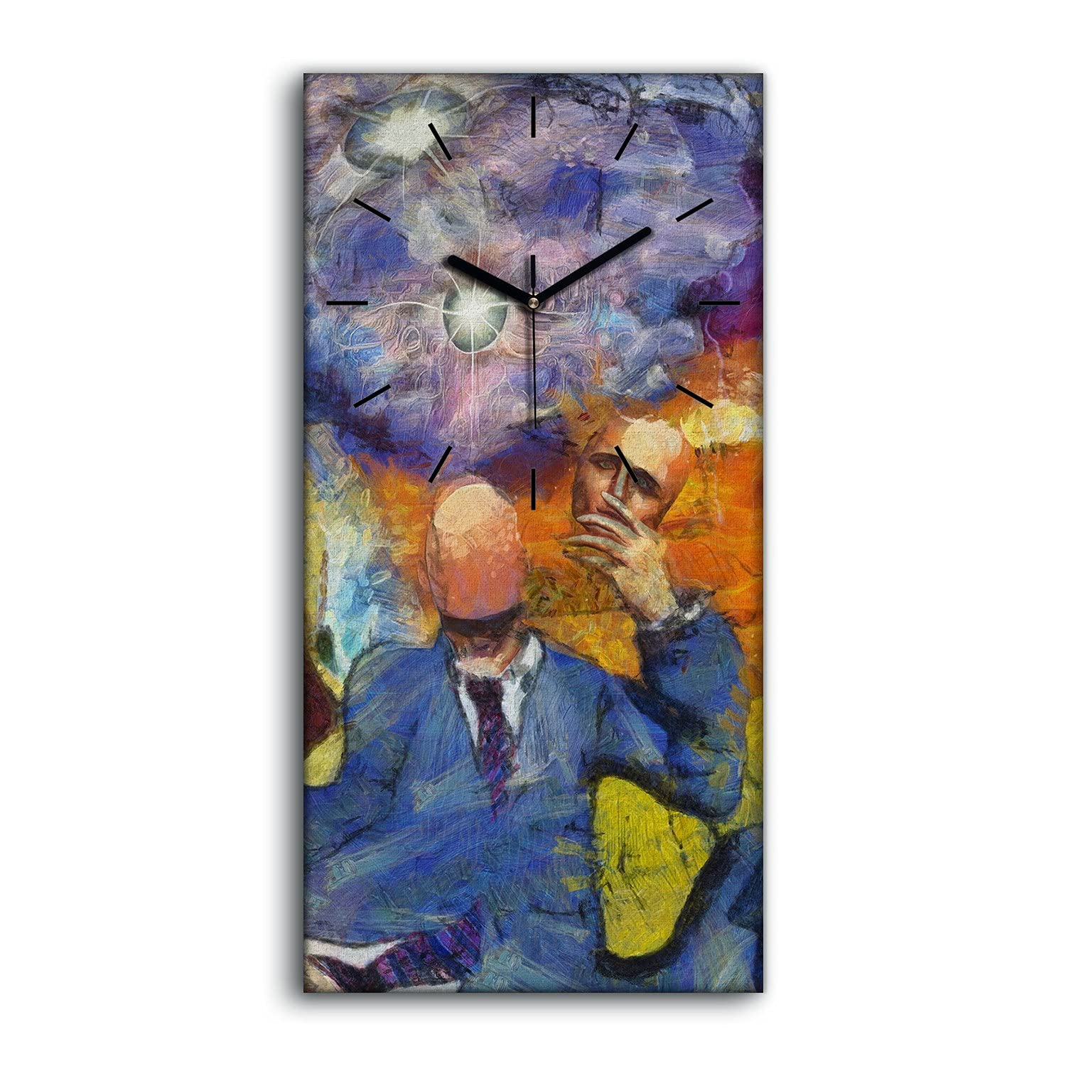 Horloge sur Toile 30x60cm à Mains Noires et Figures Humaines Abstraites pour Salon