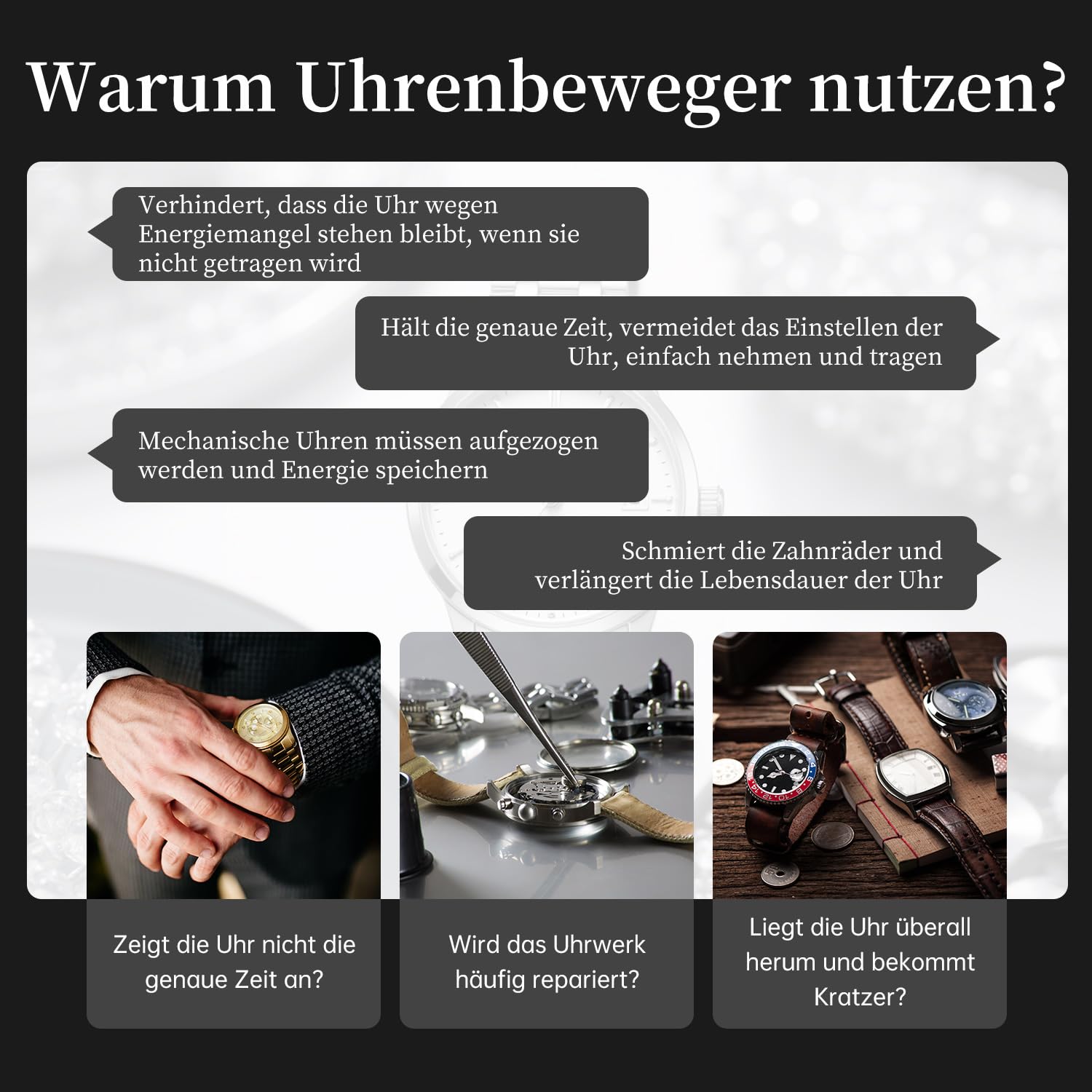 Mcbazel Uhrenbeweger für 2 Automatikuhren, Uhrenbeweger Leiser Motor mit 4 Rotationsmodi, Duale Stromversorgung (USB-C & Batterie), LED-Beleuchtung & Auto-Stopp Funktion