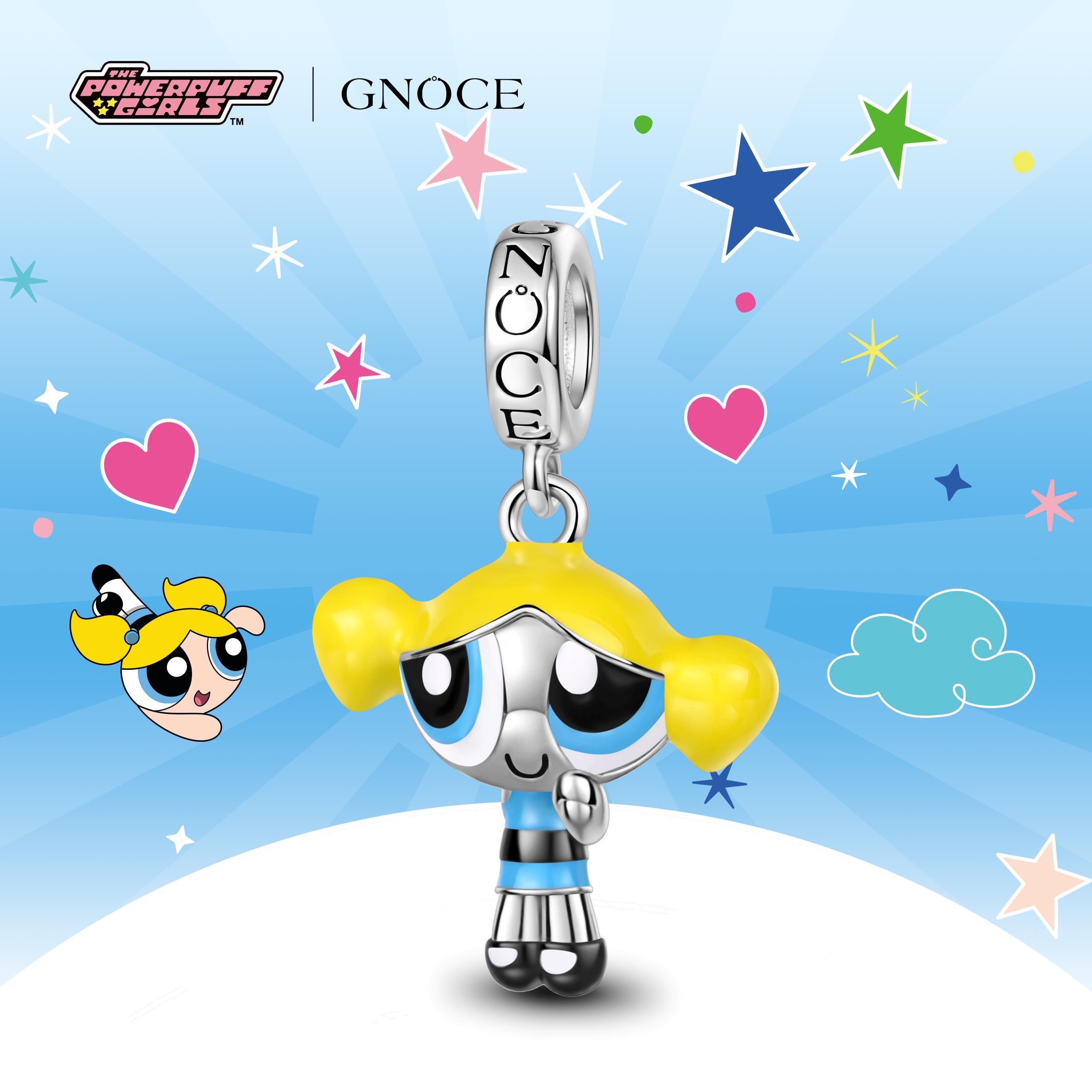 GNOCE Charm Anhänger Die Powerpuff Girls Buttercup Anhänger 925 Sterlingsilber Beads Charms für Frauen und Mädchen Schmuckgeschenk