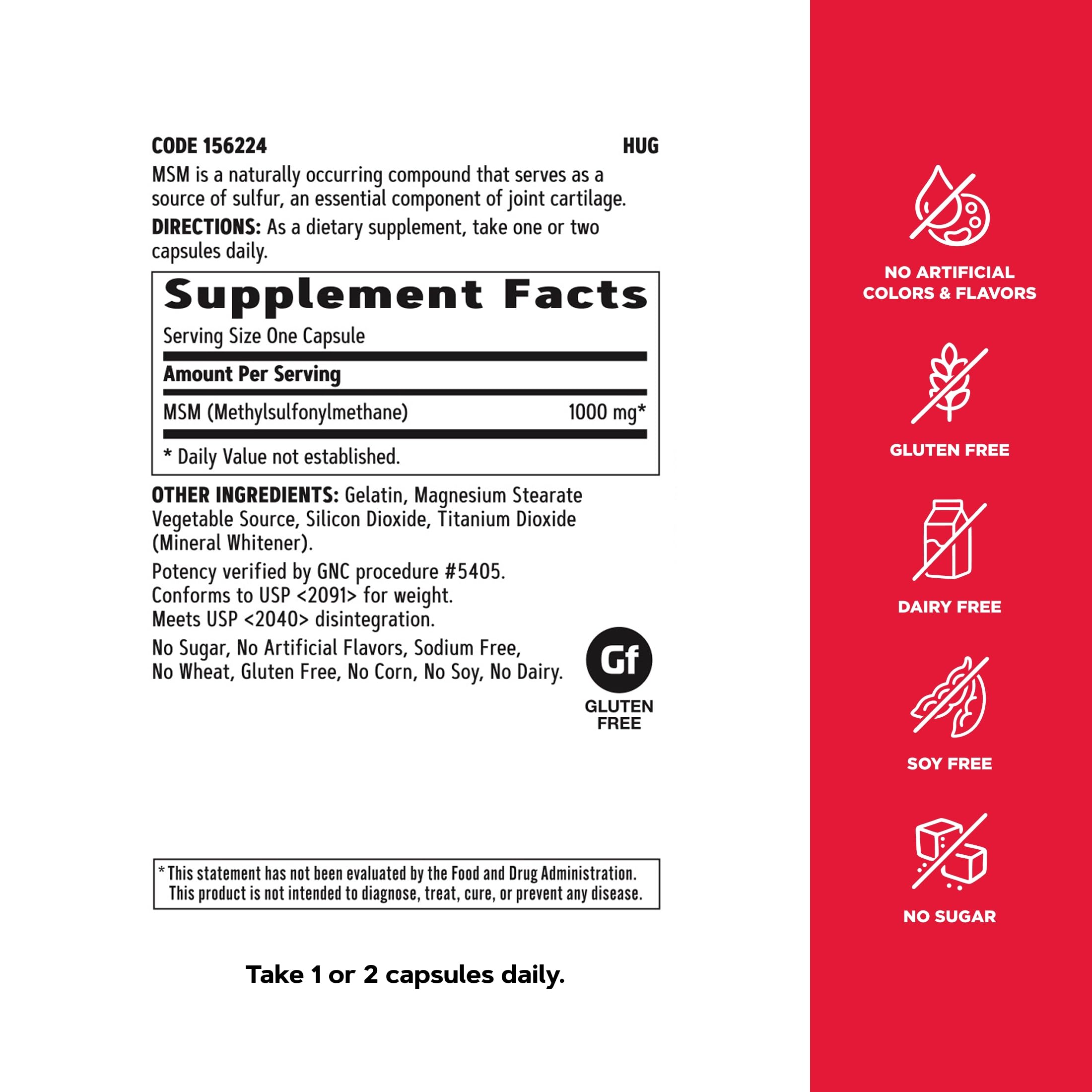GNC MSM 1000mg Supplement, Supports Healthy Joint Cartilage, 180 Servings — Amazon image 5