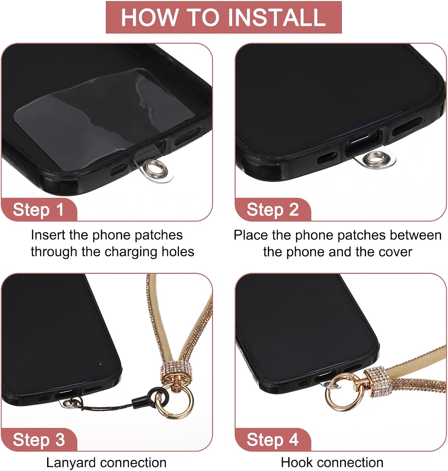 uxcell 2 Pcs Universal Phone Lanyard, Detachable Wrist Strap Glitters with Phone Patches Luxury String Bling Phone Strap for DIY, Earbuds, Keychain, Coin Purse, Wallet, Pink image 4