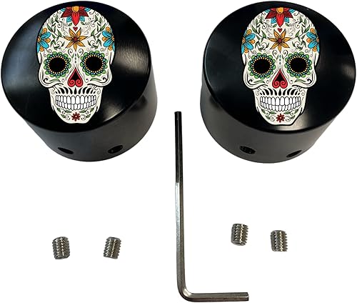 Sugar Skull - Tapas de tuerca para eje delantero, color negro, compatible con Harley Davidson Touring Road King Road Glide Street Glide Ultra Dyna