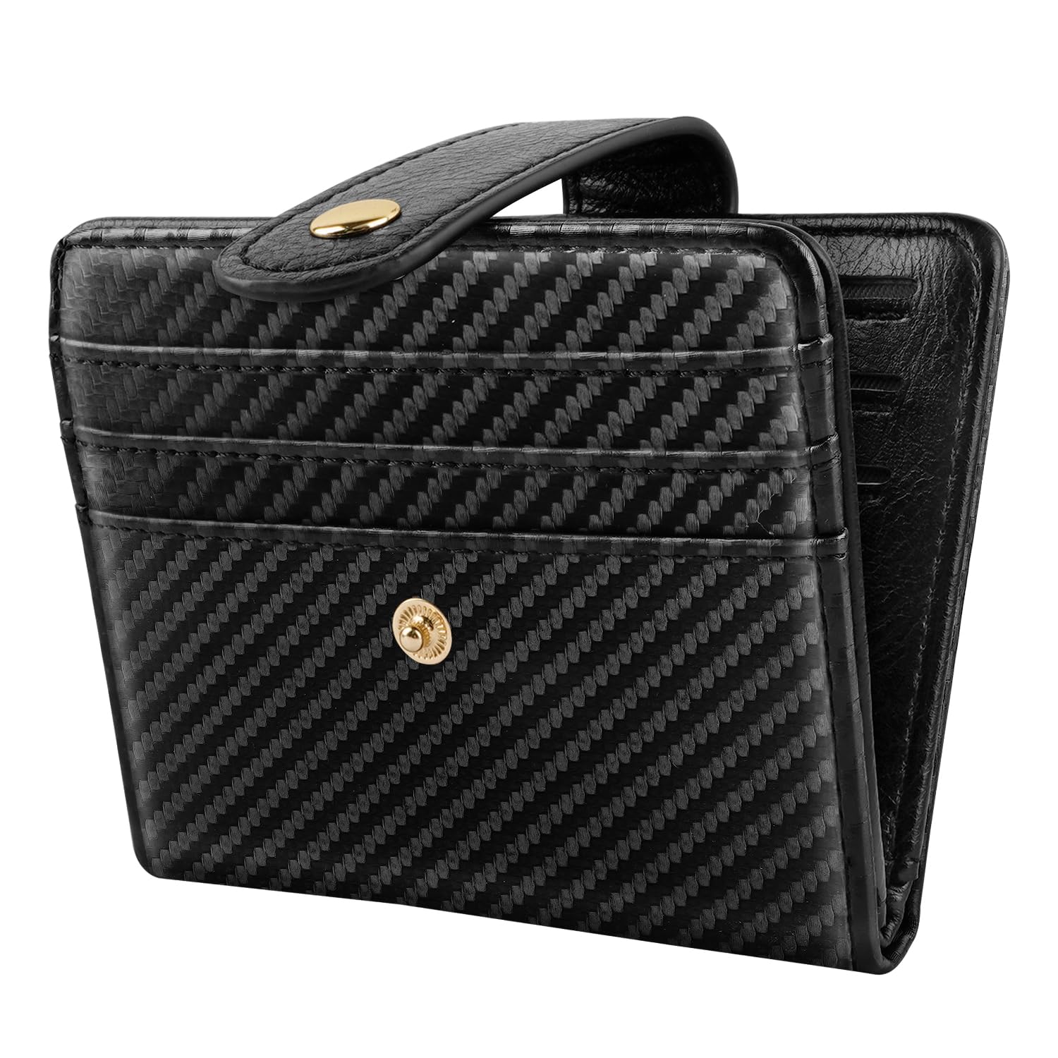 SimikolMinimalist Bifold Wallet RFID Credit Card Wallet Card Holder for Women or Men, Black Carbon Fiber