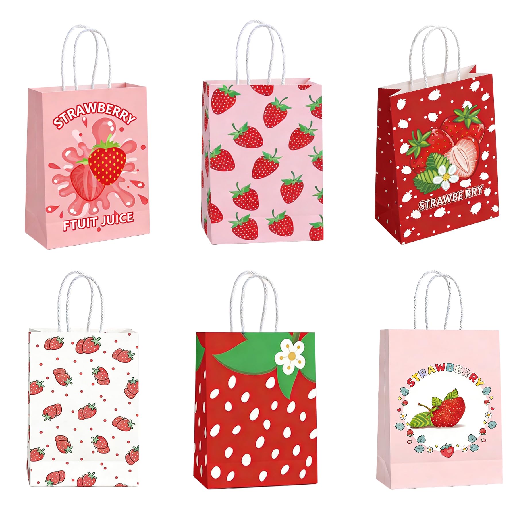 Strawberry Gift Bag - 12PCS Strawberry Gift Bags with Handles, Fruit Party Favor Bags, Tea Party Gifts Bag for Presents, Sweet Gifts, Strawberrys Wrapping Paper Goodie Pouch for Summer Party Decor