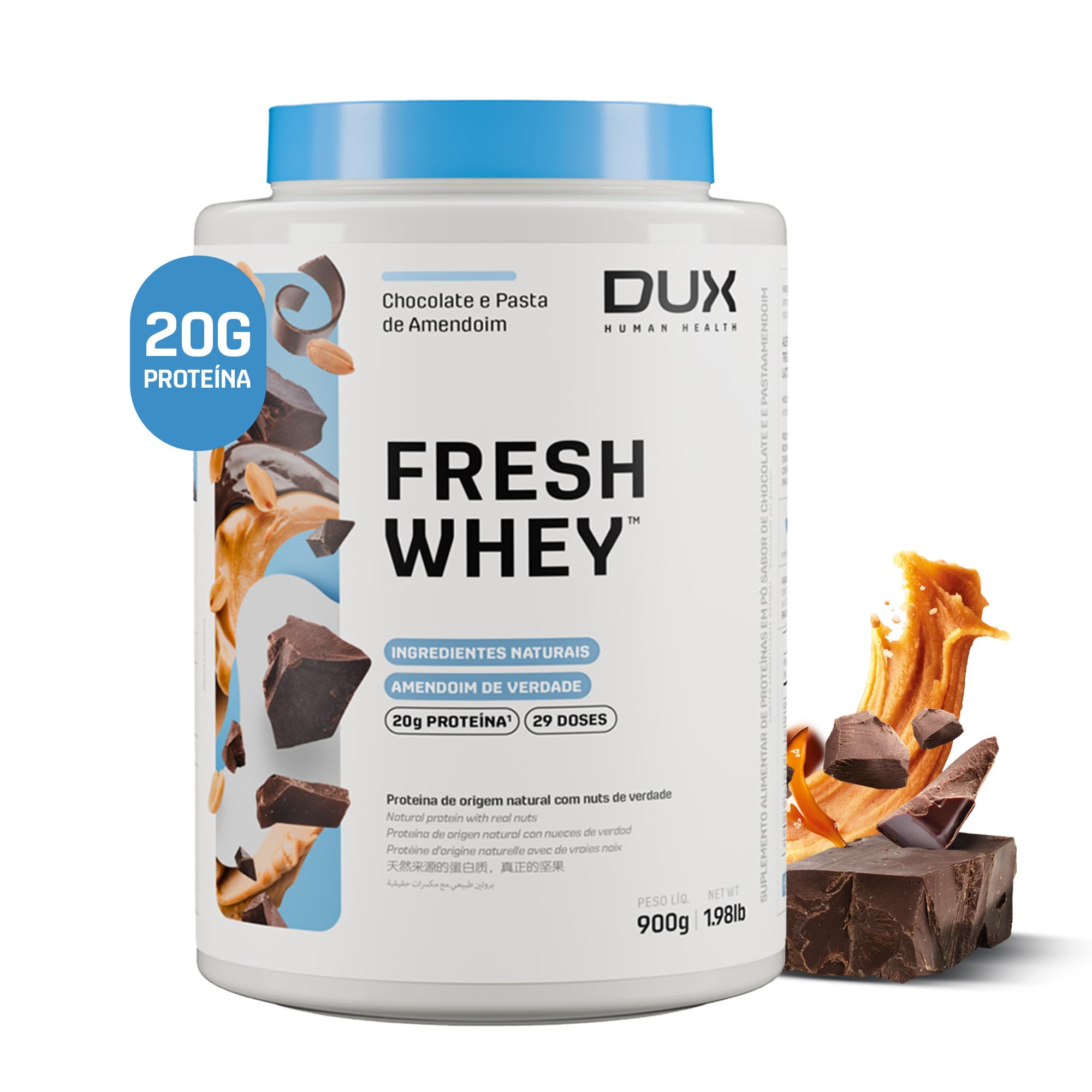 FRESH WHEY 900G CHOCOLATE E PASTA DE AMENDOIM DUX