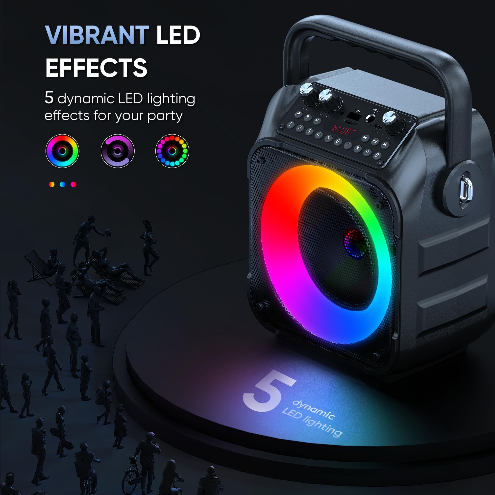 The Voice Karaoke Portatile Con Microfono - Bluetooth, Luci LED, 4W, Batteria Ricaricabile, Rosso/Nero - Foto 10