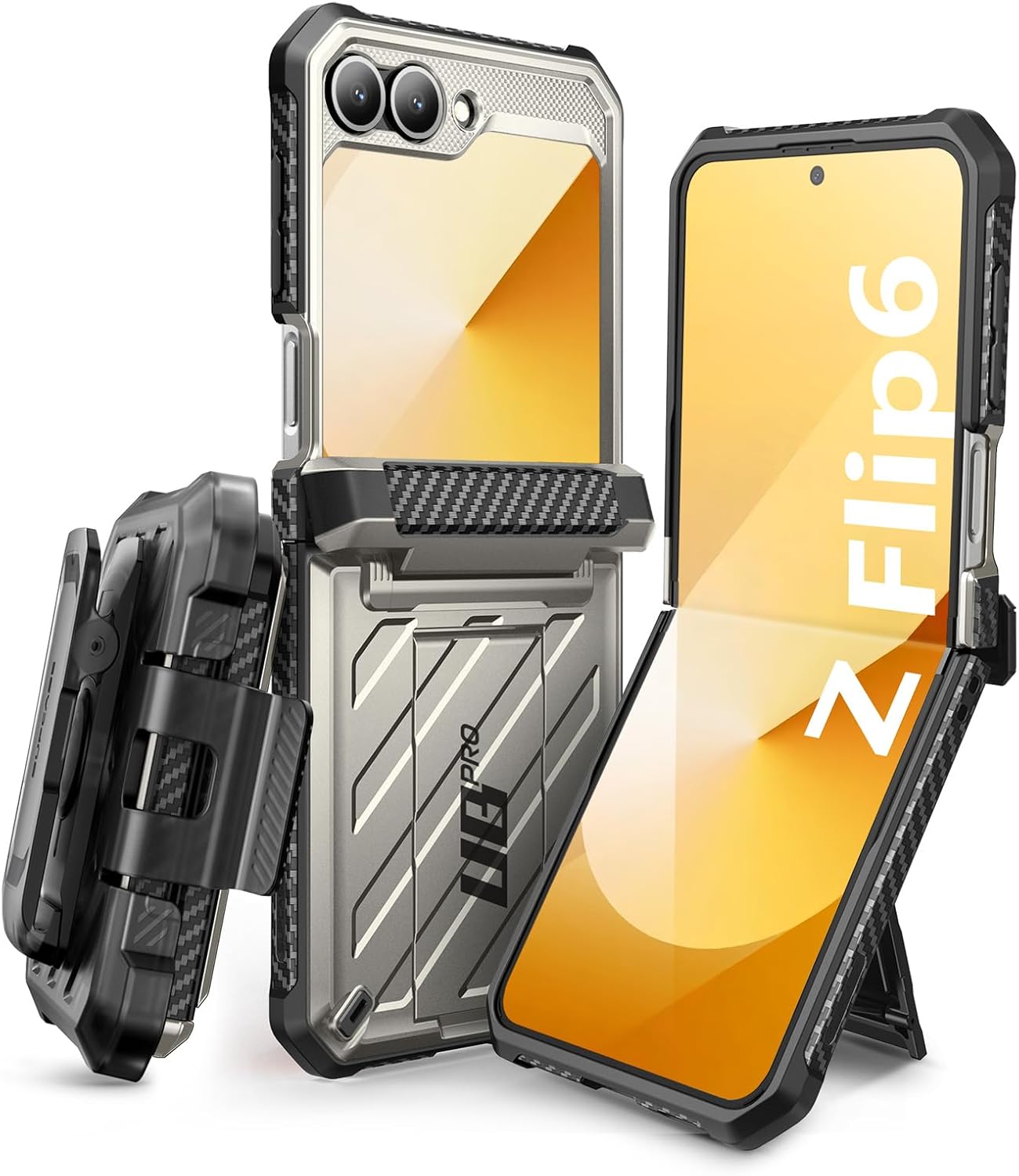 SUPCASE for Samsung Galaxy Z Flip 7 FE Case with Stand & Belt-Clip (Unicorn Beetle Pro), [Hinge Protection] [Front Screen Protector] Full Body Rugged Phone Cover for Galaxy Z Flip 6/5, Black