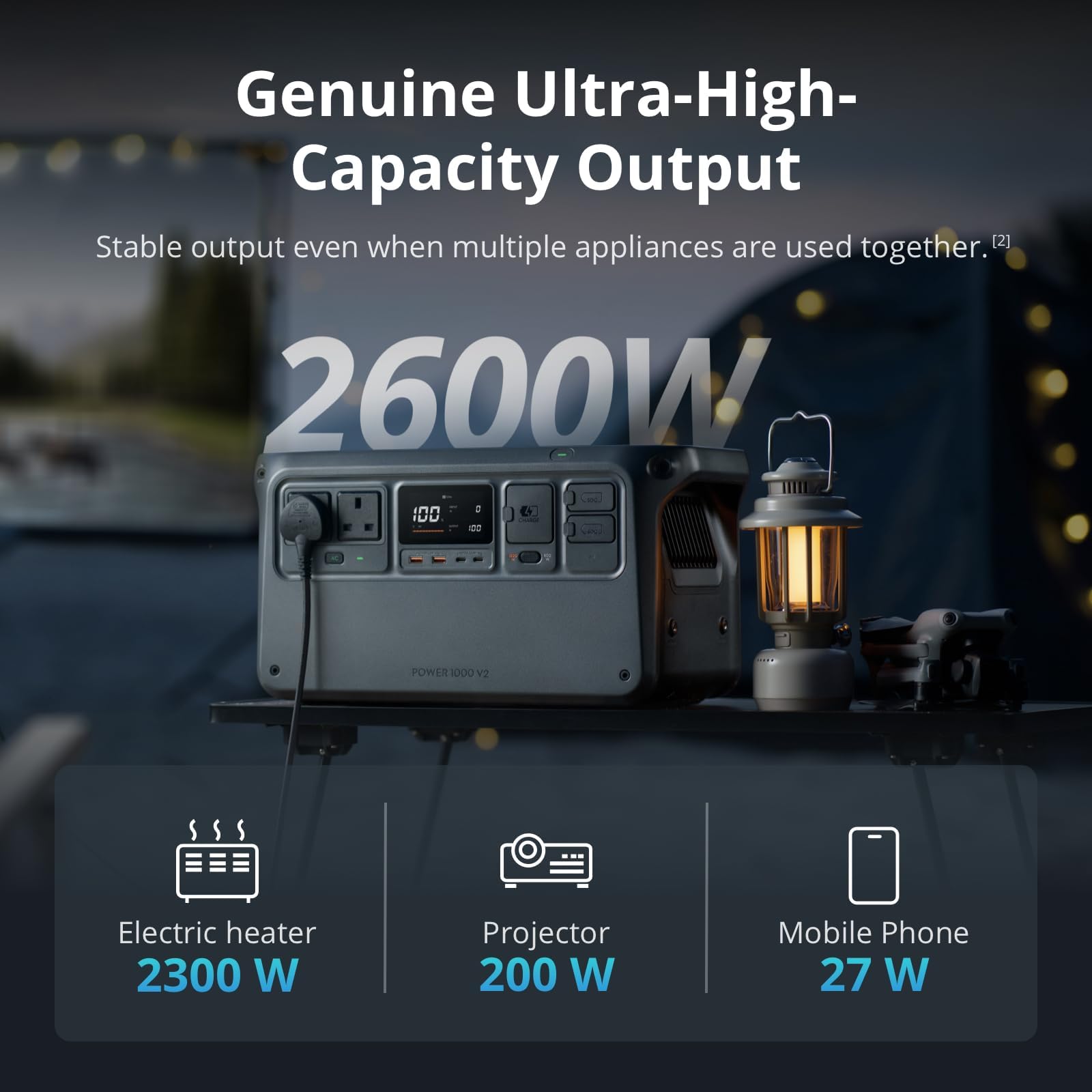 DJI Power 1000 V2 Portable Power Station, 1024Wh LFP Battery, Compact Size, 2600W Stable Output, 0-80% Recharge in 37 Mins, Electric Generator for Home, Camping, RVs, Off-Grid - 4