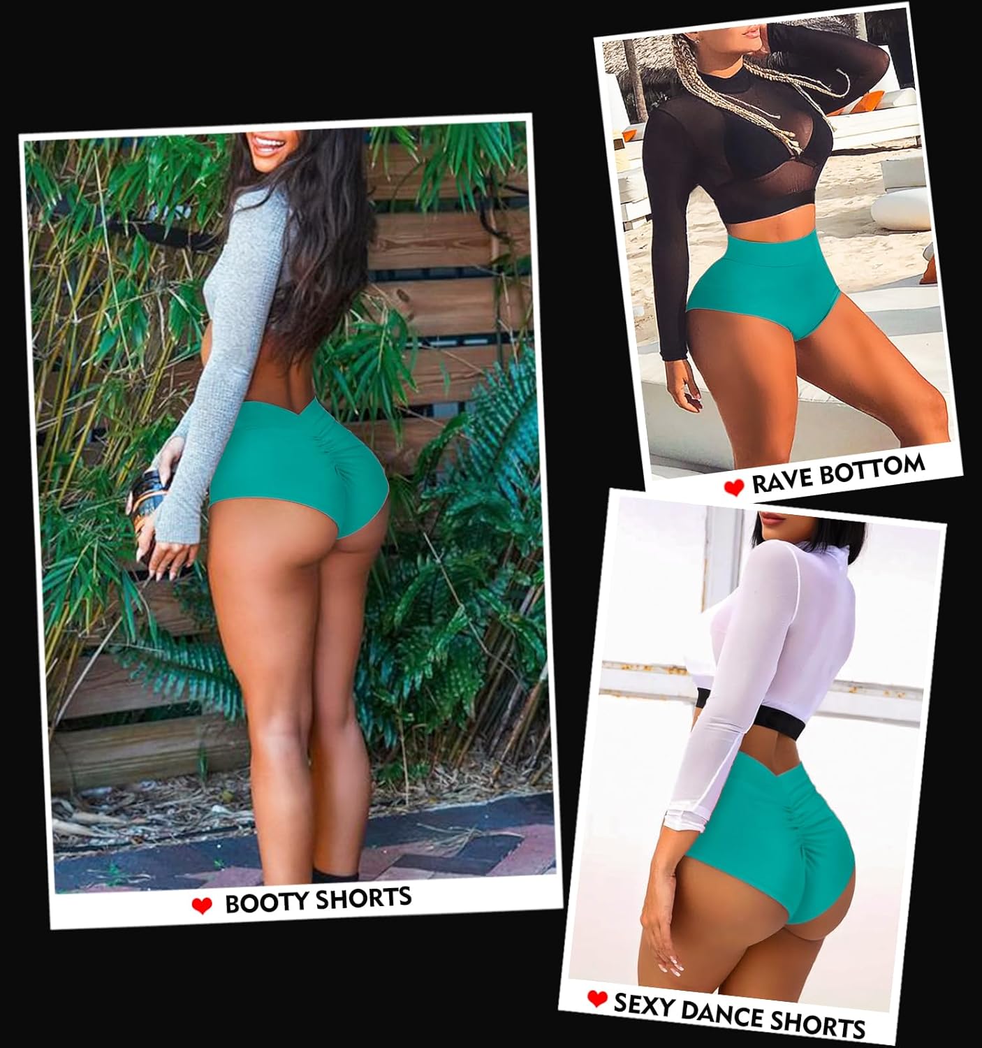 Women's Booty Shorts-High Waist V Back Yoga Shorts- Spandex Dance Hot Pants Butt Lifting Rave Bottoms - Image 2