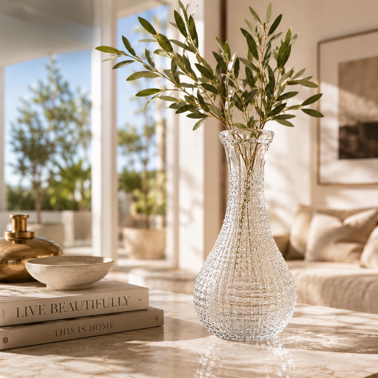 ecofynd 11.4 inch glass flower vase for fresh & artificial flowers, decorative vase for dining table, living room, bedroom & office, modern floral centerpiece for home decor, wedding & gift (gvase023)