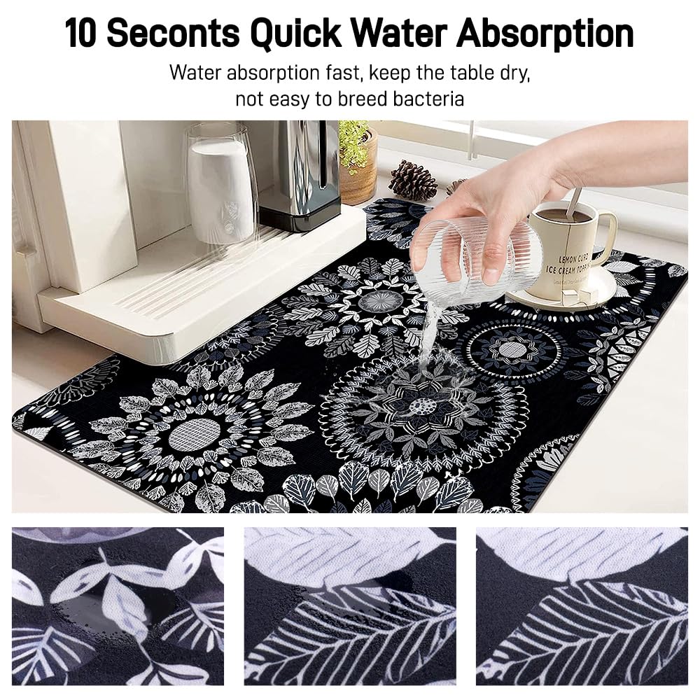 Tapis Egouttoir Vaisselle, Egoutoire Vaisselle Cuisine, Tapis Evier Cuisine Convient Aux Machines à Café, Tapis Absorbant Vaisselle,Tapis Machine A Cafe, Noir, 400x300 MM