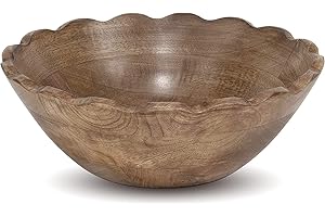 RUSTIC SCALLOPED WOODEN CENTERPIECE SERVING BOWL