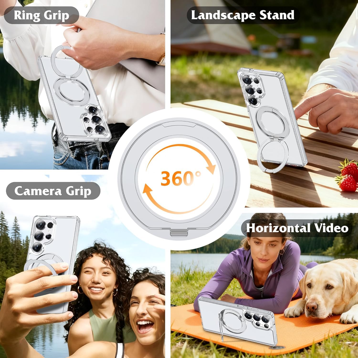 DIZORO TPU Magnetic 360° Ring Stand Case Fit for Samsung Galaxy S25 Ultra Case, Compatible & Wireless Charging,Military Grade Drop Tested,Translucent Hard kick Back Cover (New White) — Amazon image 3
