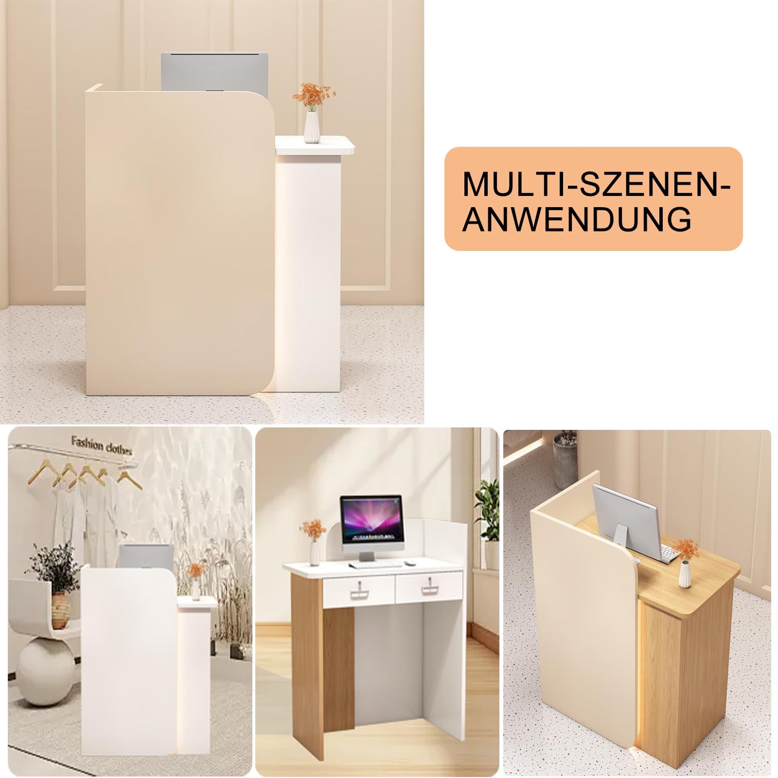Empfangstheke Rezeptionstheke Empfangstresen Verkaufstresen Mit abschließbaren Schubladen,80CM Modern und schön HöLzerne Kassentheke Für Firmenhallen Hotelrezeptionen Konditoreien Obstgeschäften(Wit)