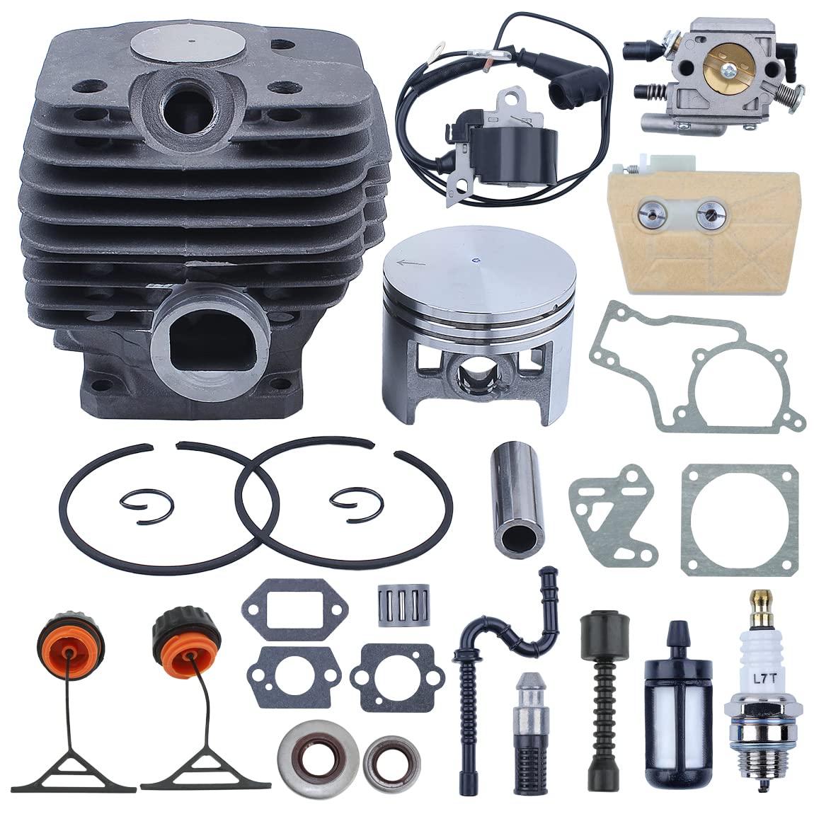 52mm Kit de pistón de Cilindro, carburador para Stihl 038 MS380 Motosierras, reemplazar 1119020 1202 con Bobina de Encendido, Kit de Junta de Filtro de Combustible, Sello de Aceite