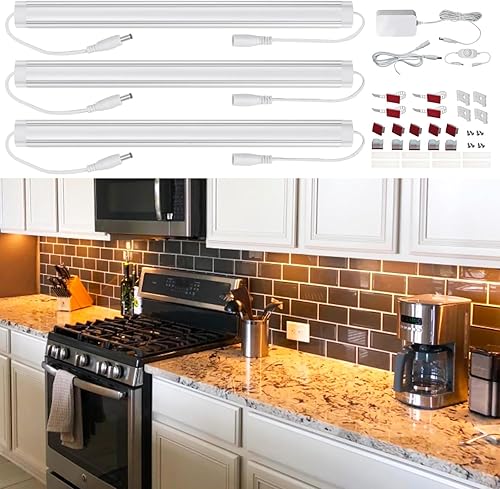 DURPAR Kit de iluminación LED para debajo del gabinete, 3 tiras de luz de gabinete de 12 pulgadas, súper brillantes, para armarios de cocina,