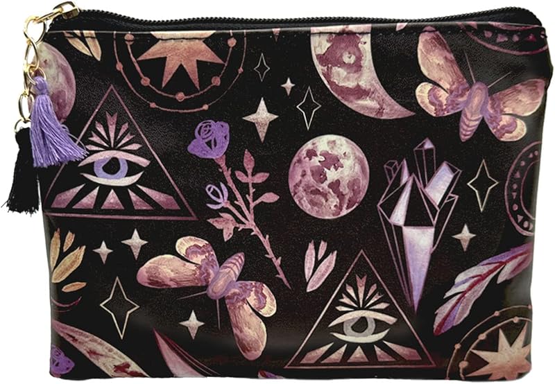 Necessaire pequena XDMXY com estampa de lua Wiccan, zíper e pingente, Color-1, 1 unidade