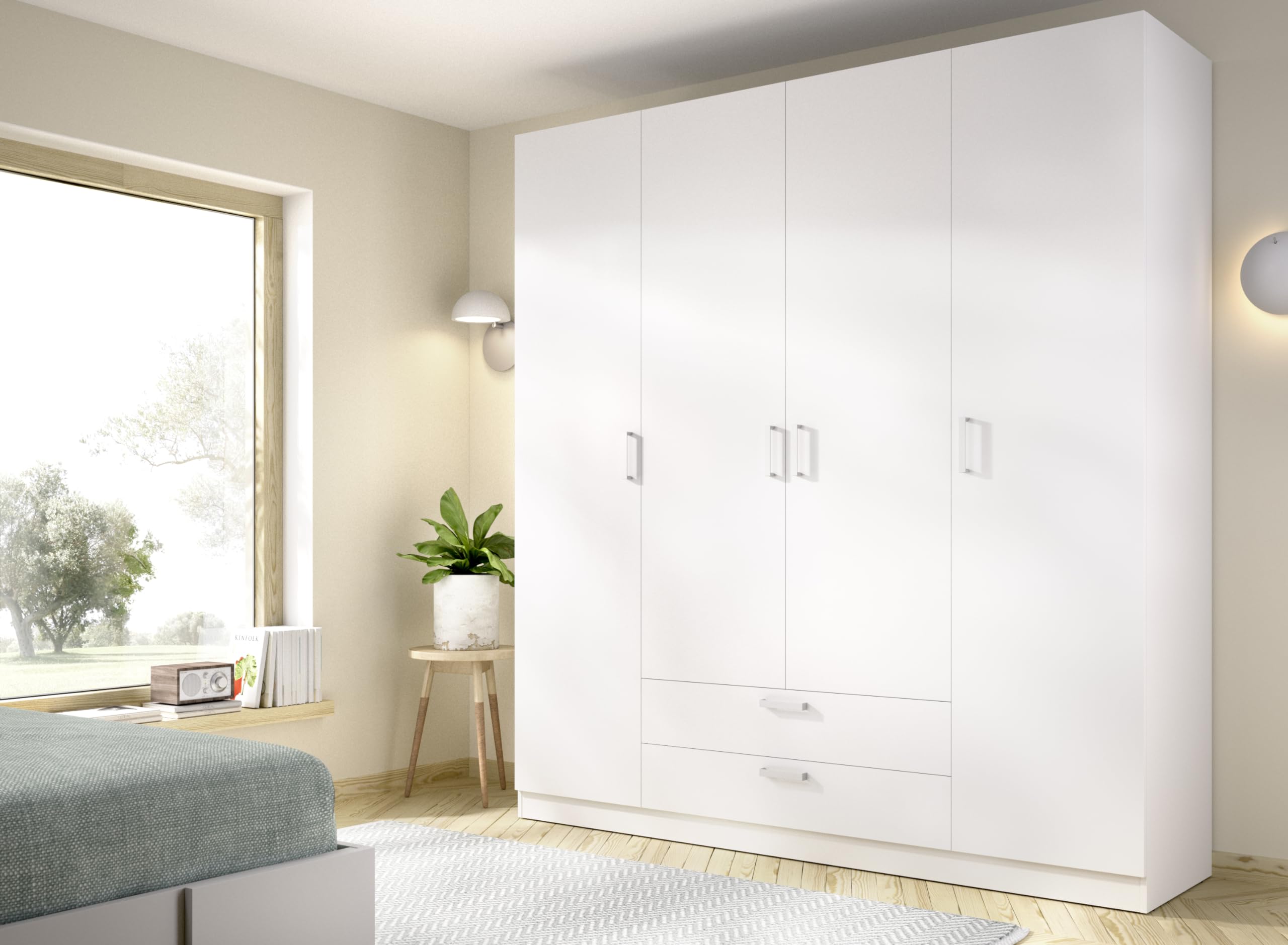 DEKIT GRUPO RIMOBEL MAXI - Armario de cuatro puertas y dos cajones - BLANCO - 215 x 200 x 52 cm
