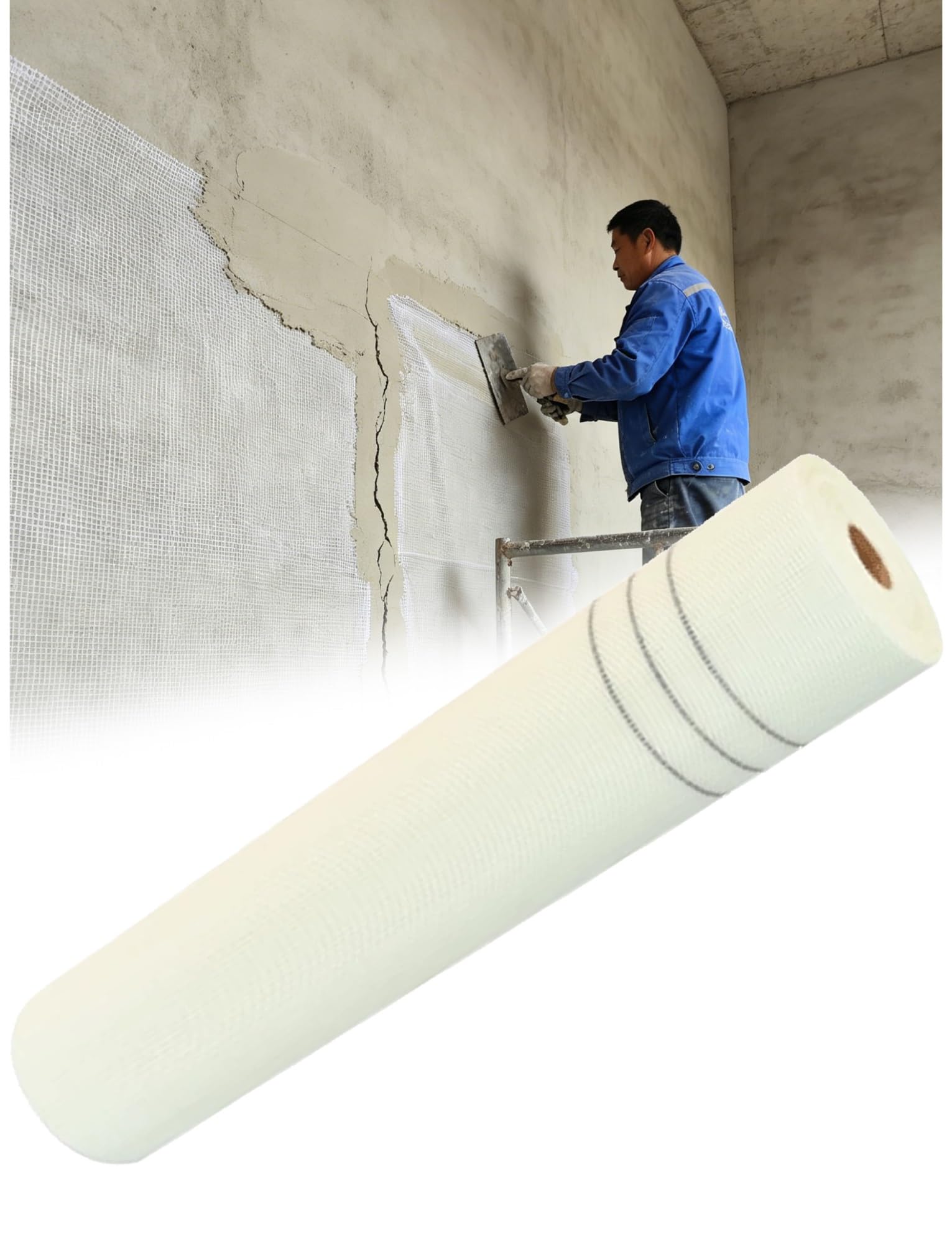 Rotolo di rete in fibra di vetro for riparazione e intonacatura di pareti,rete for intonaco resistente agli alcali for pareti interne,isolamento esterno,lungo 100cm(L-50 meter-90g/㎡ Hole-6 mm)