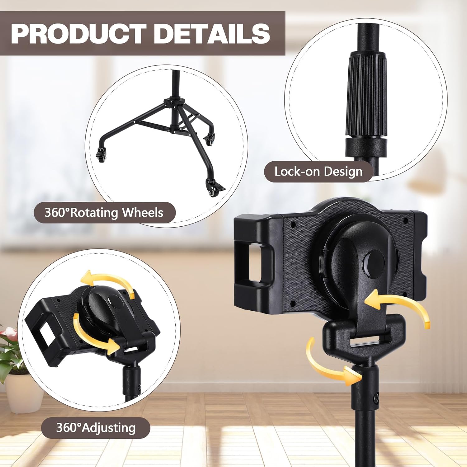 Tablet Floor Tripod Stand 360 Degree Rotatable Tablet Holder with Tray Adjustable Height 25"- 65" Home Projection Computer Stand Compatible with ipad Kindle e-Book Reader