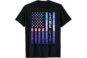 Lake Life American Flag Dock Sunset Wakeboarder Power Boat T-Shirt