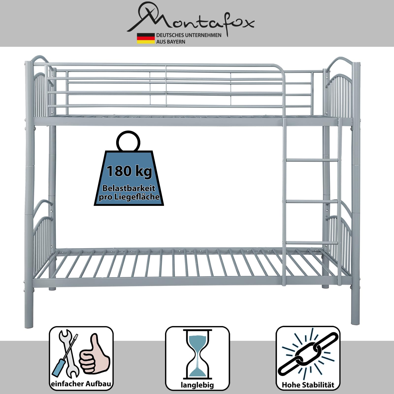 BB Sport Etagenbett Stockbett Hochbett 190 x 90 cm Metall - teilbar in Zwei Einzelbetten