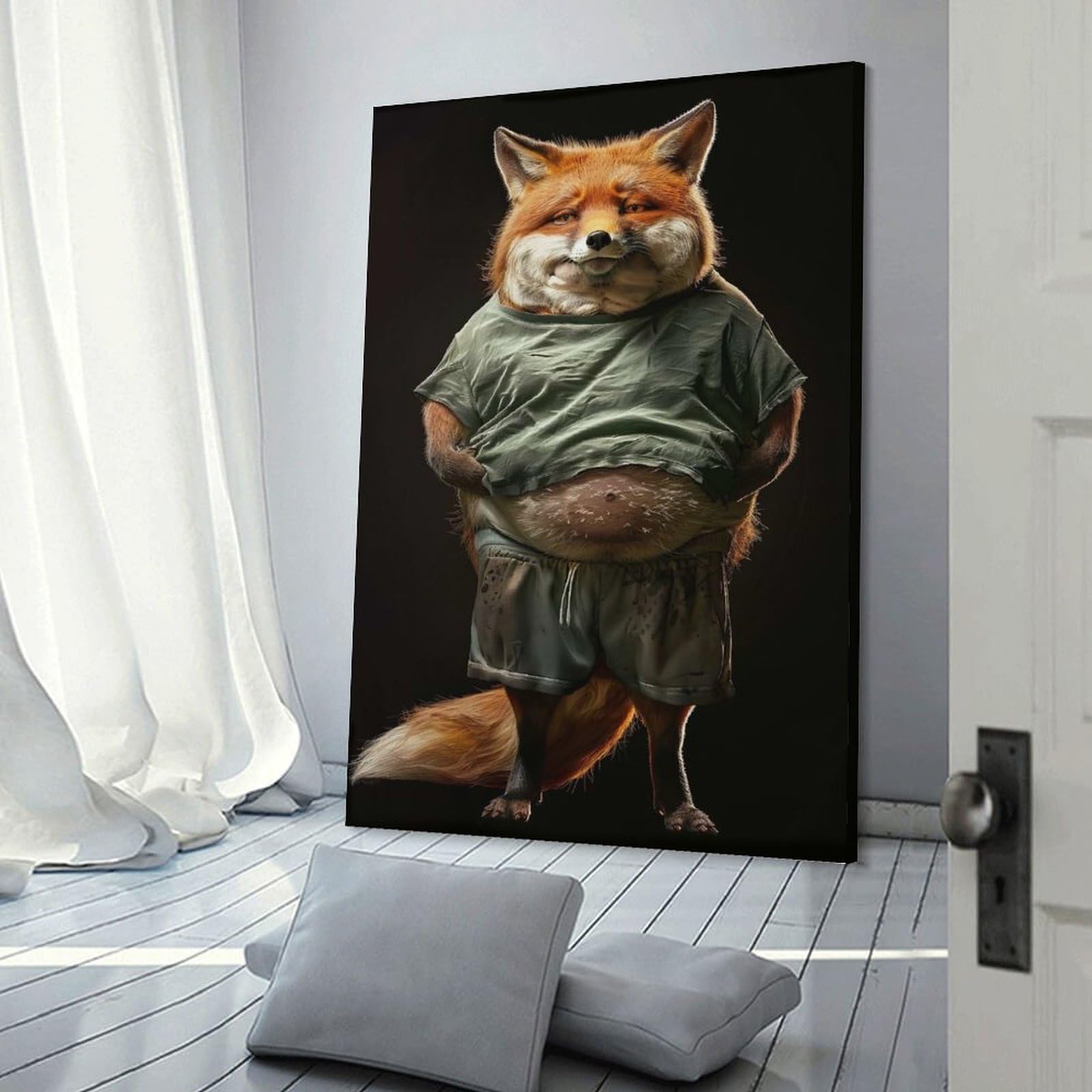 Junmoney Fox Fat Canvas Art Print 24x36inch(60x90cm), for Art Walls, Layered Displays Or Homes, Decorative Artwork with Flexible Styling