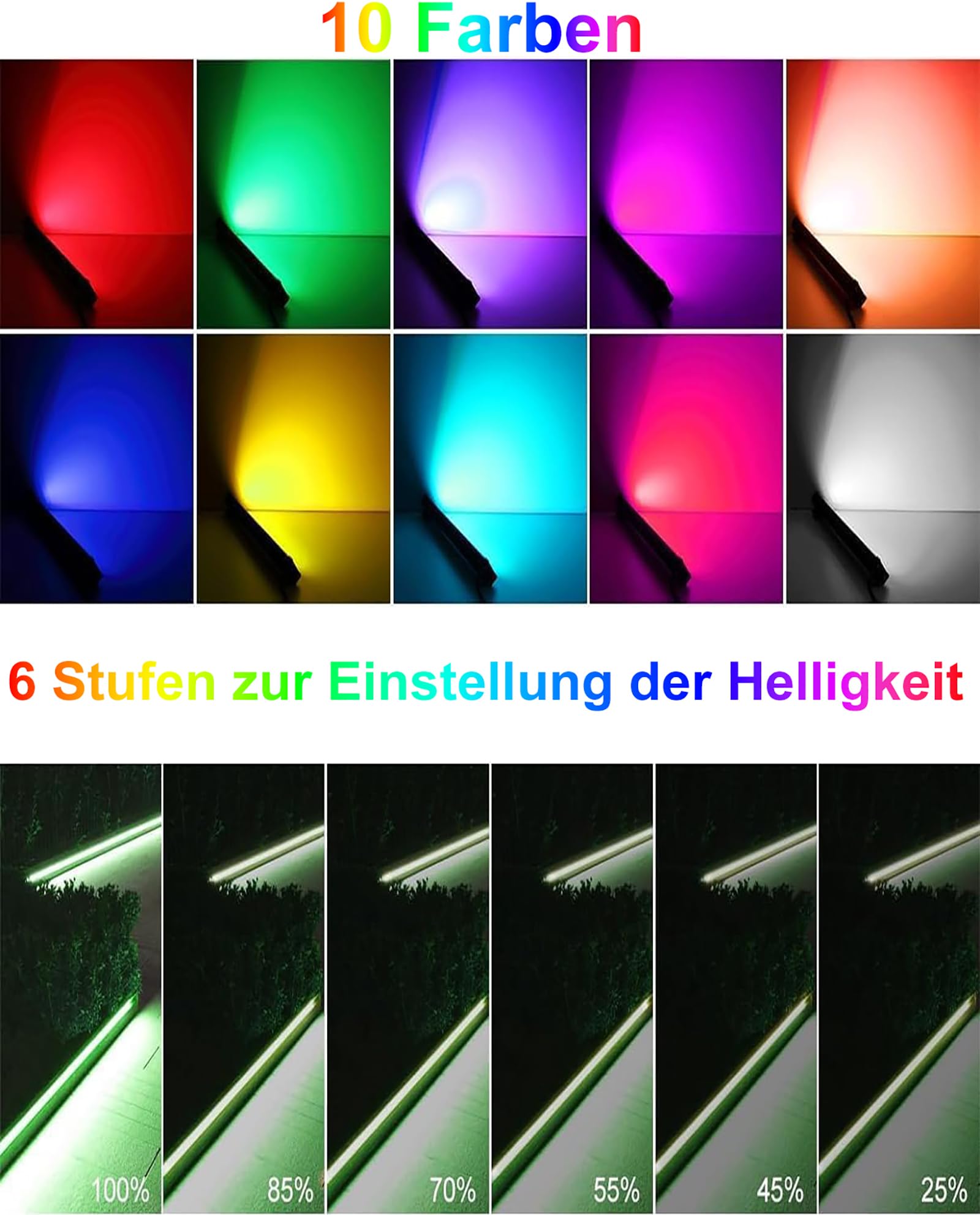 MEIHUA 42W RGB Strahler Außen 10 Farben 6 Helligkeit 30 Dynamische Modi | IP66 Wasserdicht Wallwasher LED Bar Lichteffekte Mit Fernbedienung Partylicht Für Bühnenlichter Weihnachten Halloween 2 Pack