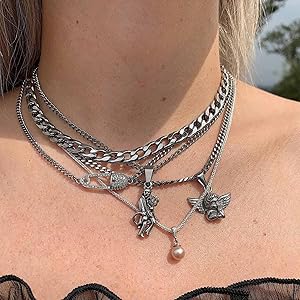 Amazon.com: Sttiafay Punk Layered Chunky Chain Necklace
