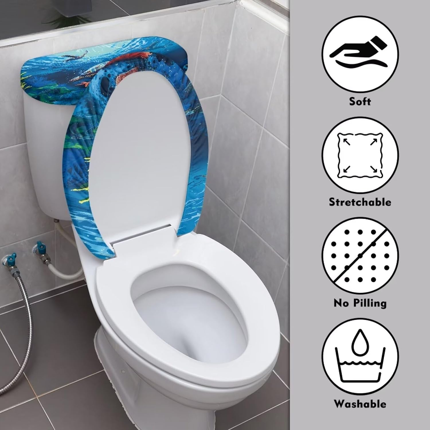 Sea Turtle Print 2 Pieces Toilet Lid Cover and Toilet Tank Cover Washable Toilet Lid Covers Bathroom Accessories Home Decoration image 3