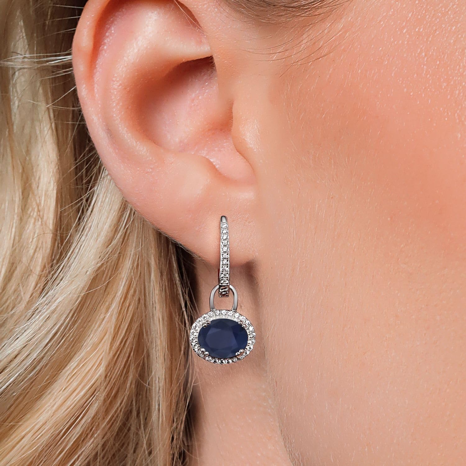 Gem Stone King Halo Leverback Drop Dangle Earrings for Women | 925 Sterling Silver | Gemstone Birthstone | Oval 9X7MM | Fine Jewelry Gifts for Her Mom Women Wife - Image 3