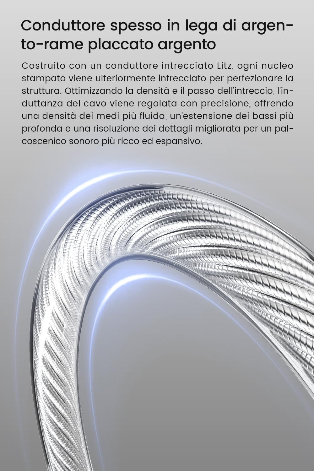 TANCHJIM CABLE X 0,78 2pin Cavo auricolare sostitutivo, aggiornato, placcato argento 1,25 m, cavo HIFI misto argento-rame per cuffie intrauricolari, chip DSP integrato 3,5 mm/4,4 mm/Type-C