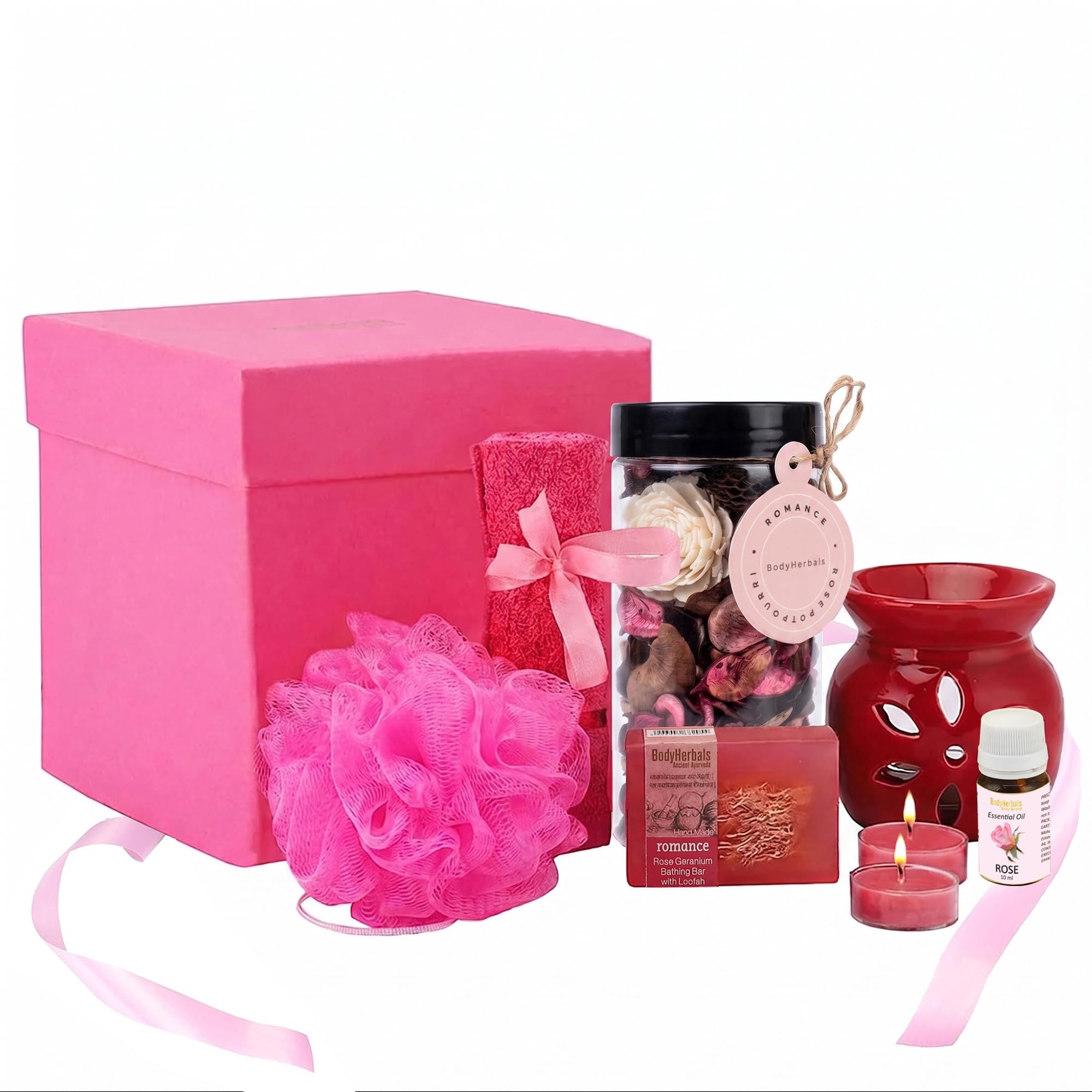 BodyHerbals Rose Soap Spa Gift Set for Women & Men – 7 Pcs Bath & Body Care Kit with Spa Accessories | Vegan Luxury Gift Box for Birthdays, Anniversaries, Weddings, Raksha Bandhan Gift & Special Occasions