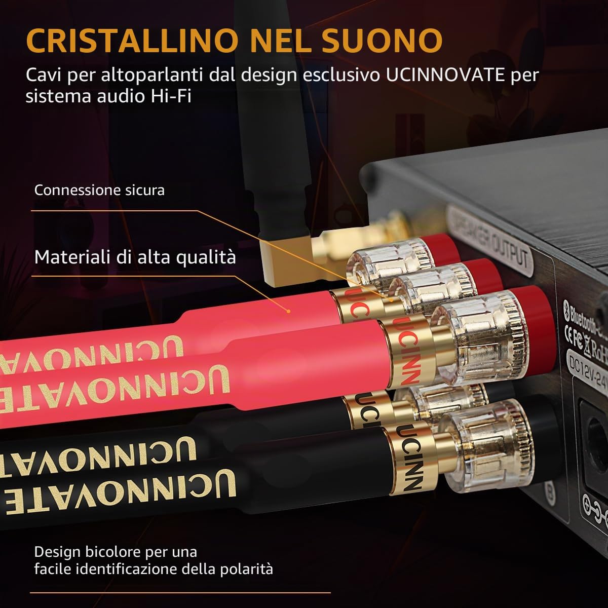 HiFi OFC - Cavo per altoparlante con connettori a banana, 2 pezzi, 4 m, con connettori a banana dorati, 600 fili, 14 AWG per altoparlanti audio, sistemi HiFi, home theater