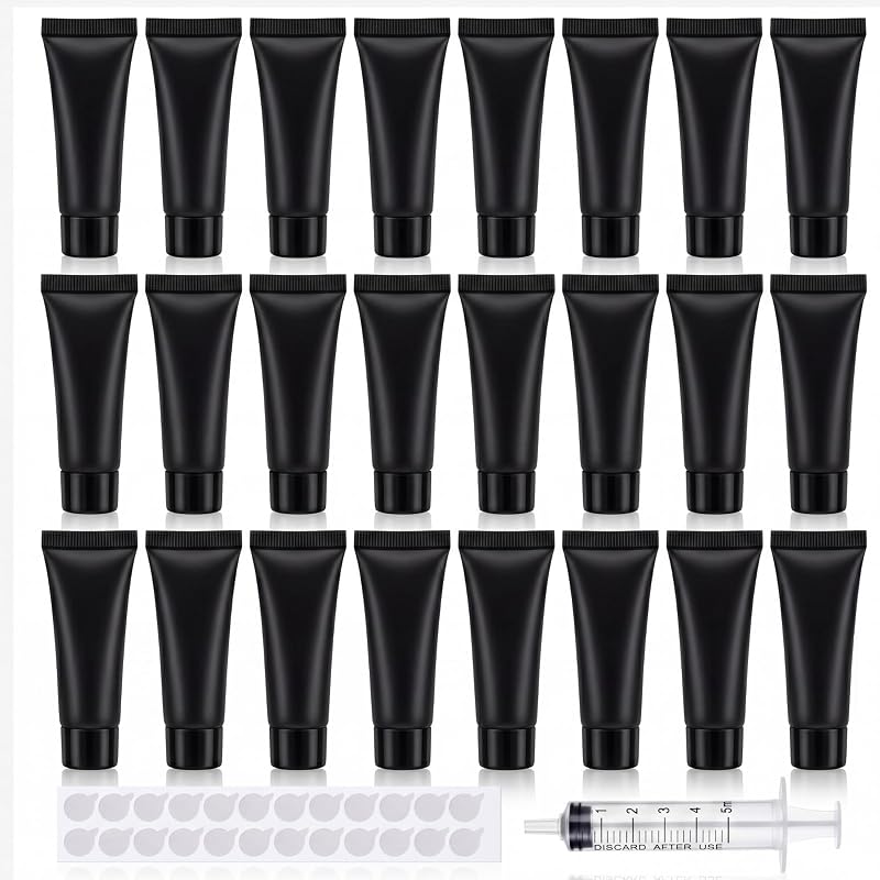 Frascos Recarregáveis de Viagem Yiyiring em Plástico PE, 5 mL, Pretos, Pacote com 24 e Seringa