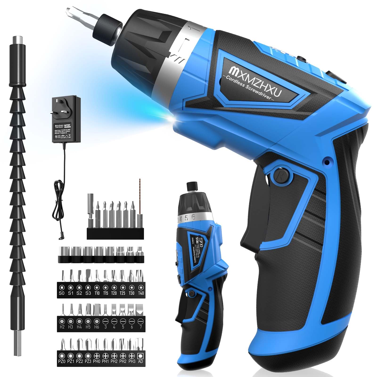 8V Cordless Screwdriver 6 1 Torque Max 10N m Electric Power Screwdriver with 47 Accessories 180 Pivoting Handle