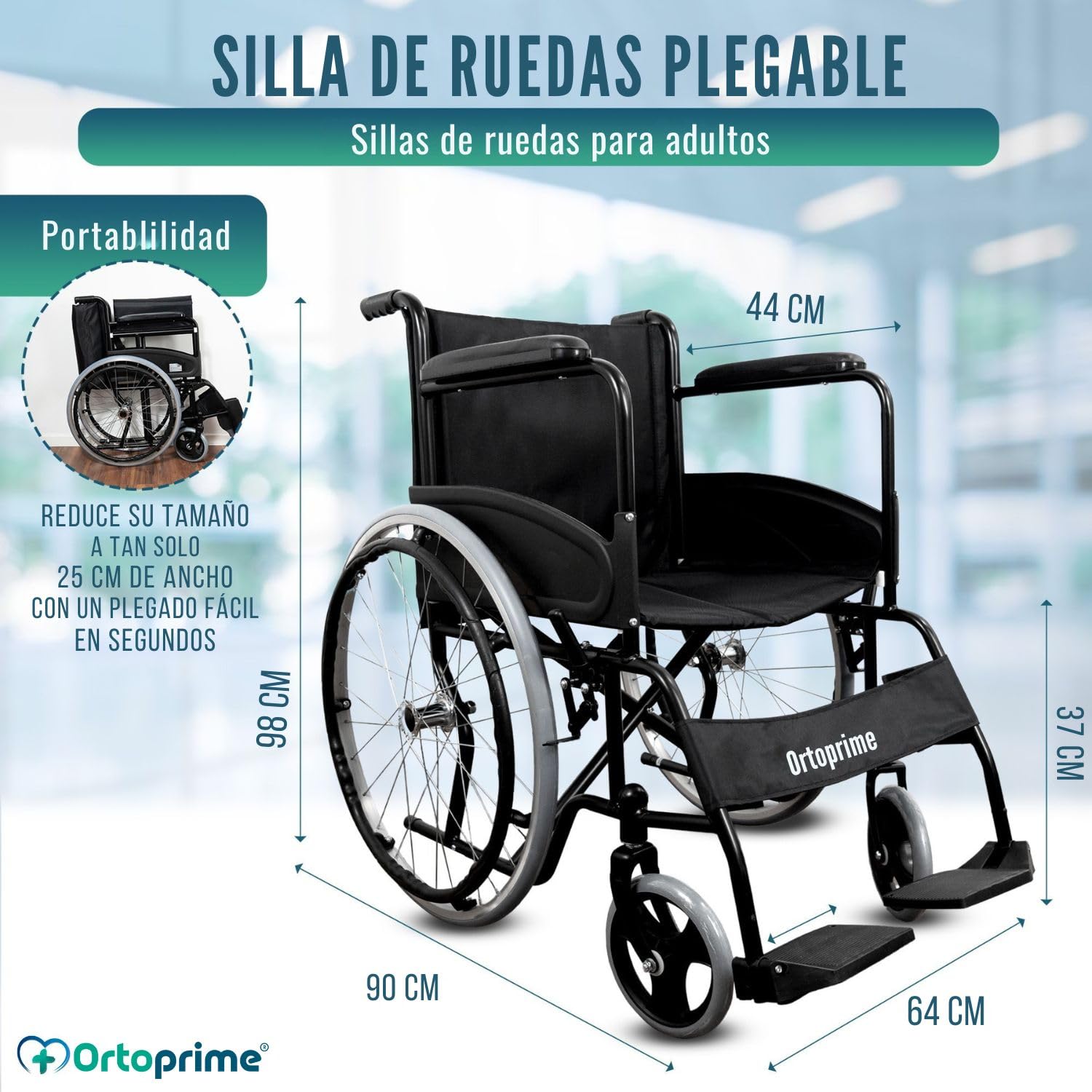 OrtoPrime Silla de Ruedas Plegable Ligera AUTOPROPULSABLE Sillas de ruedas para adultos - Sillas de Ruedas Plegables - Silla de Ruedas Ortopédica - Silla ruedas minusválido PLEGABLE Marca Española