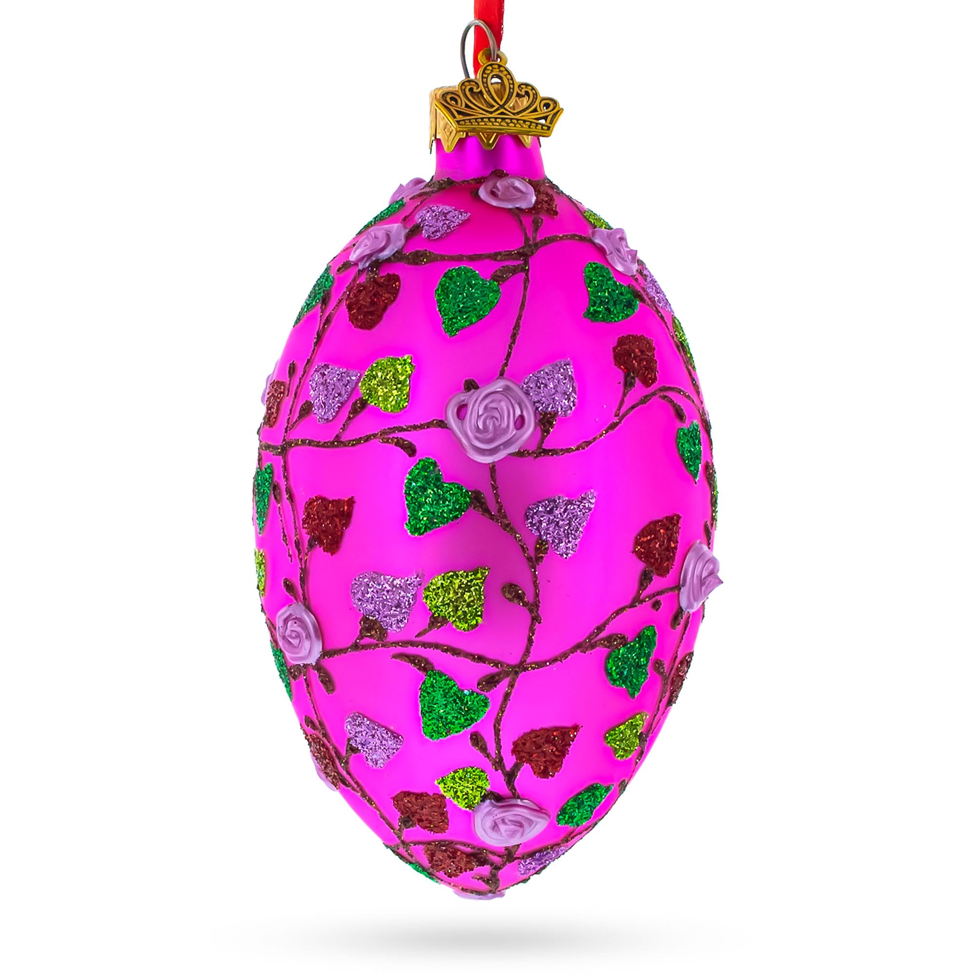 Œuf en verre décoratif BestPysanky fait main aux feuilles colorées